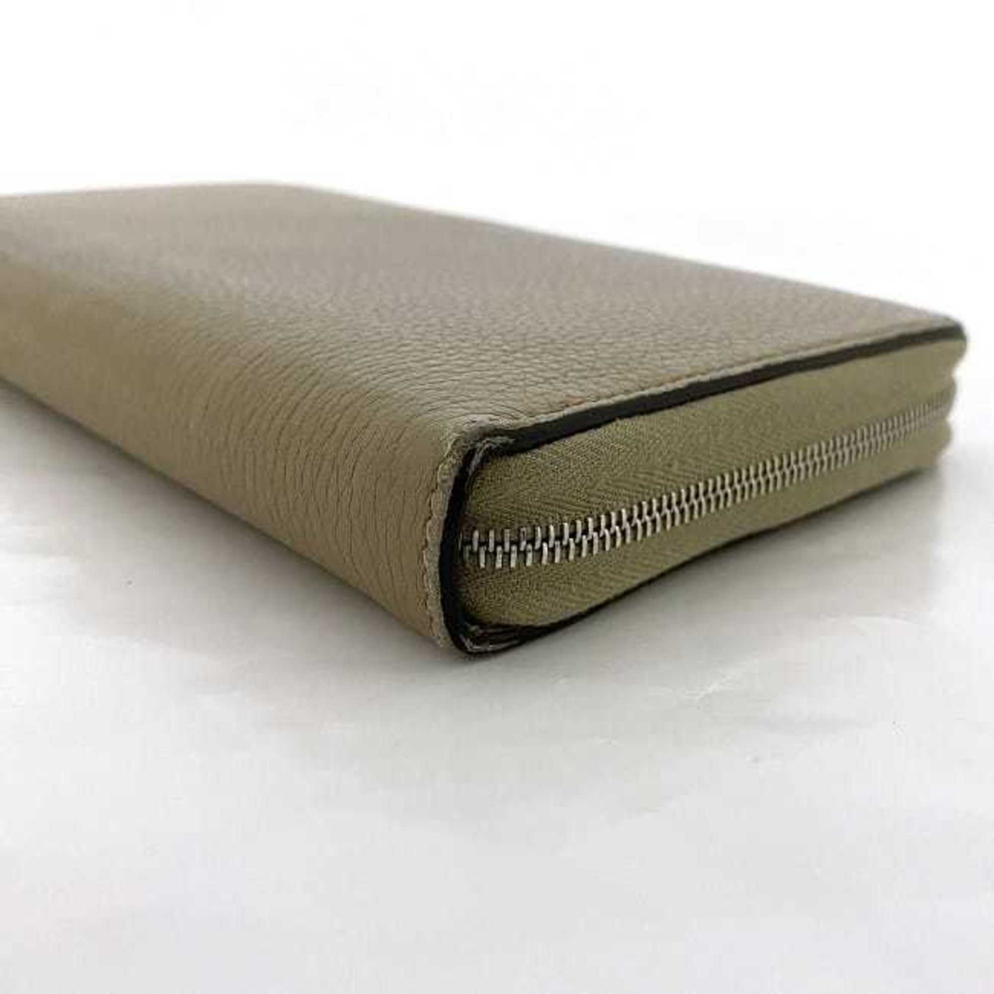 CELINE Round Long Wallet Beige Red Silver Leather Zip Ladies