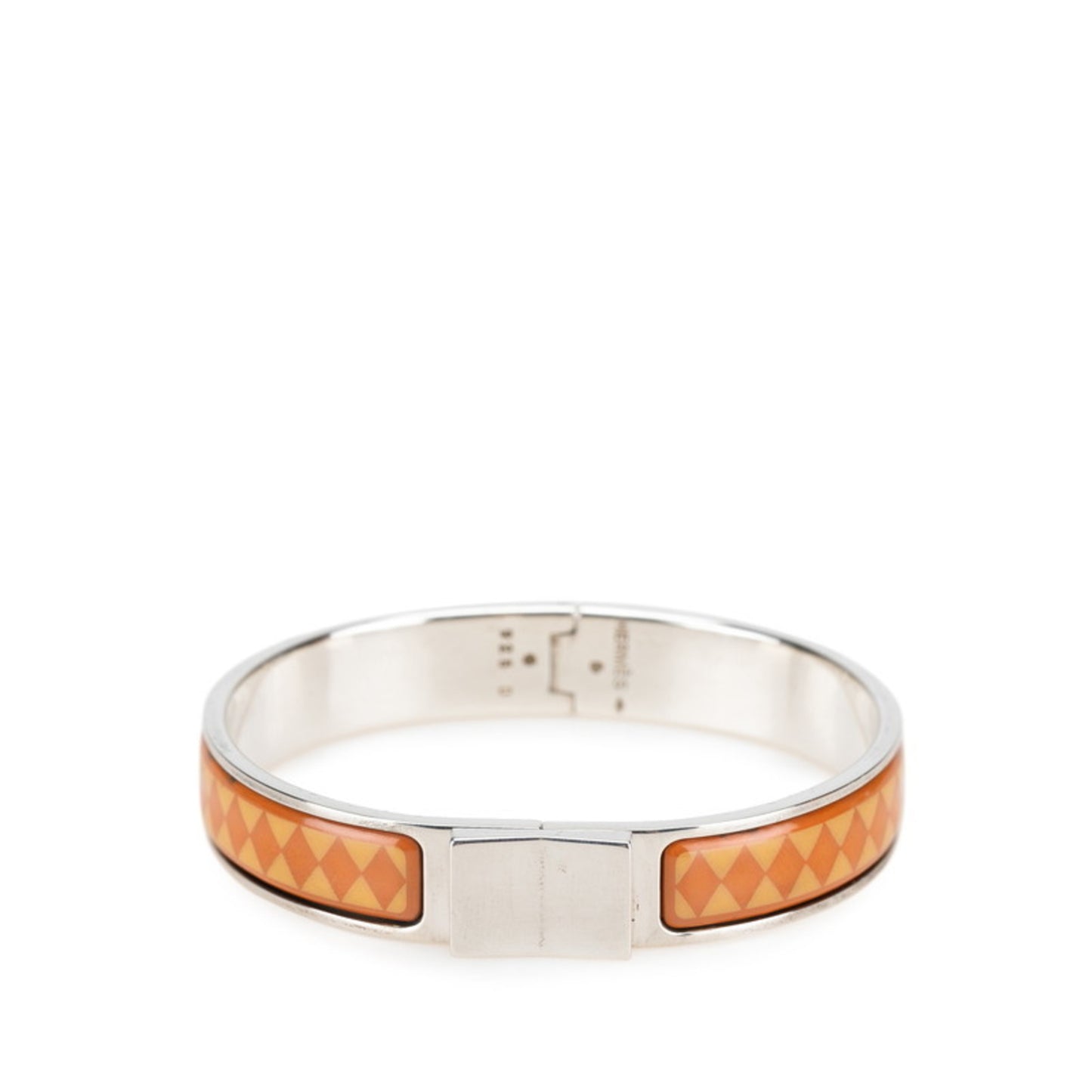 Hermes enamel bangle in silver, brown, and beige metal for women.