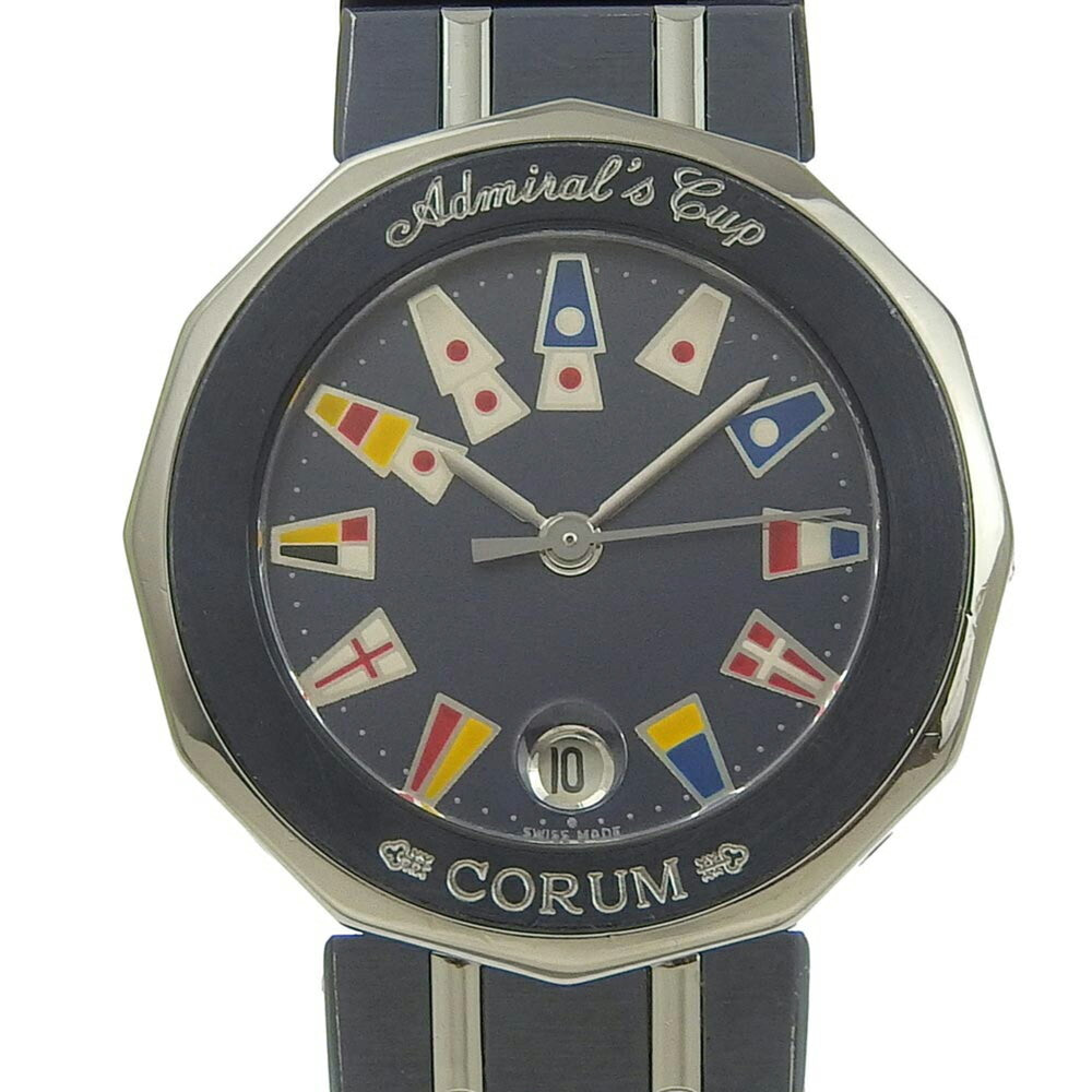CORUM Admirals Cup Watch 39.610.30 V050 Stainless Steel x Gun Blue Swiss Made Navy Silver Quartz Analog Display Dial Ladies — Very Good