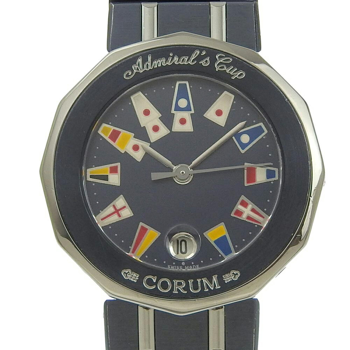 CORUM Admirals Cup Watch 39.610.30 V050 Stainless Steel x Gun Blue Swiss Made Navy Silver Quartz Analog Display Dial Ladies — Very Good