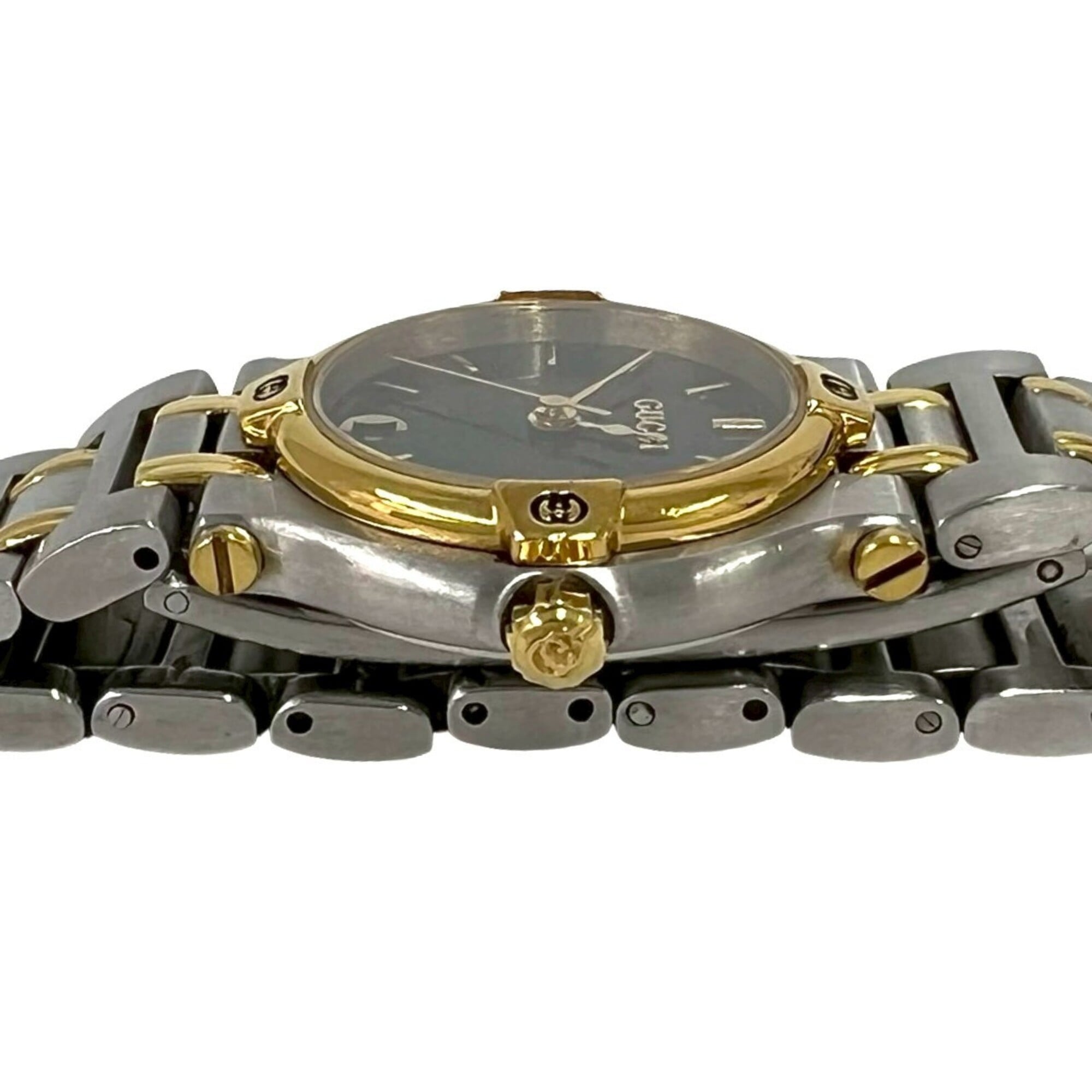 GUCCI 9000L Logo Engraved Stainless Steel Quartz Wristwatch, Silver/Gold, 37789 — Good