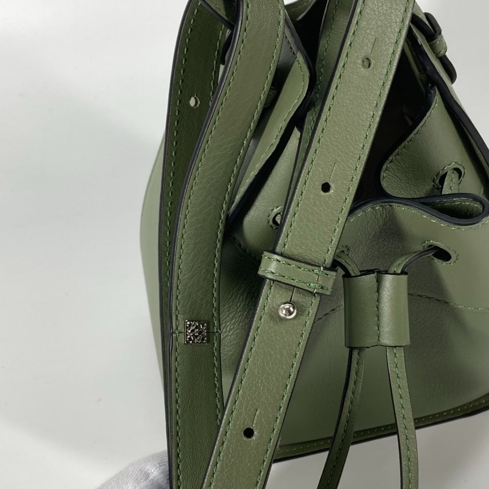 LOEWE Hammock Drawstring Bag, Mini Handbag/Shoulder Leather, Women's, Khaki, Like New — Like New