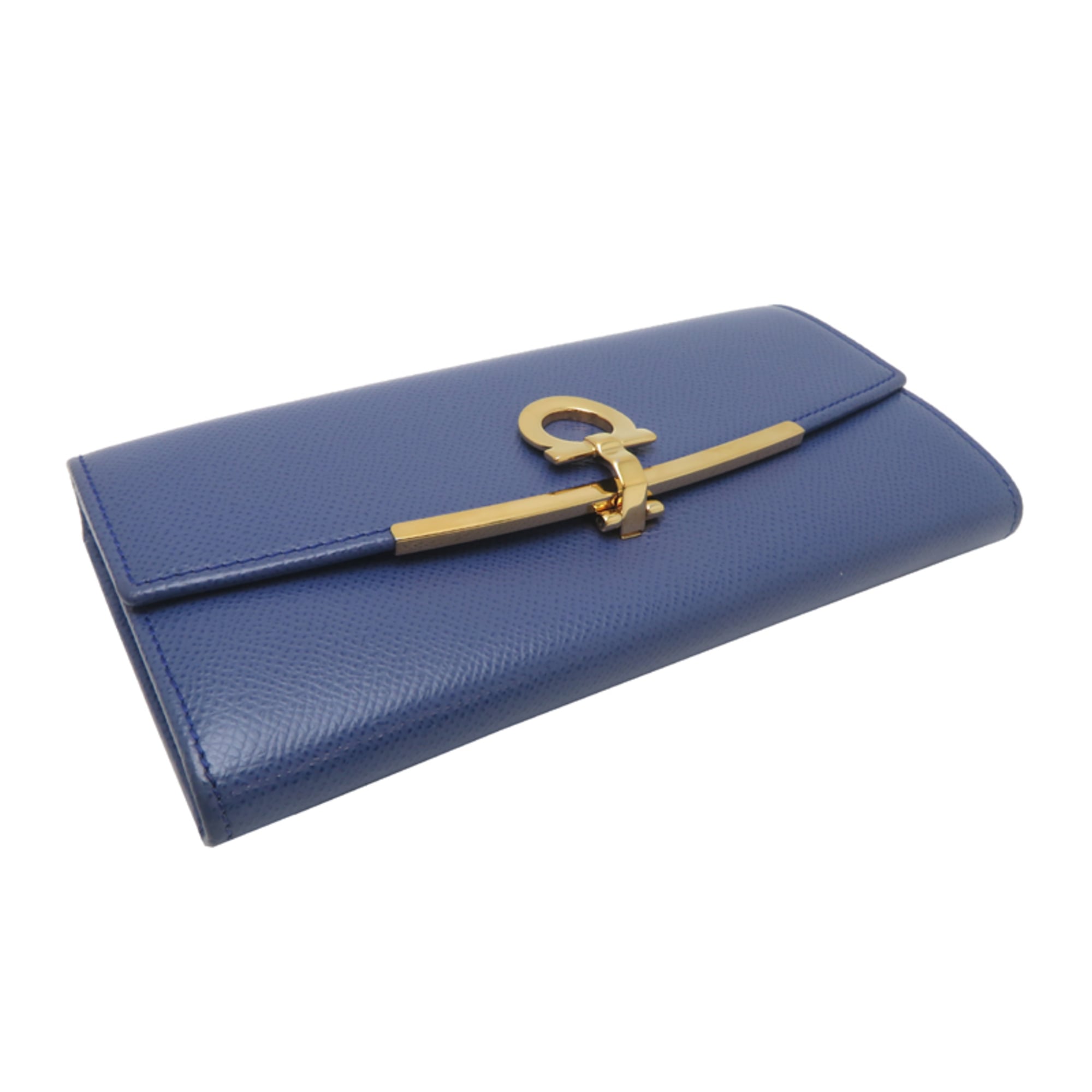 Salvatore Ferragamo Gancini Women's Long Wallet JP-22-D150 Leather Blue