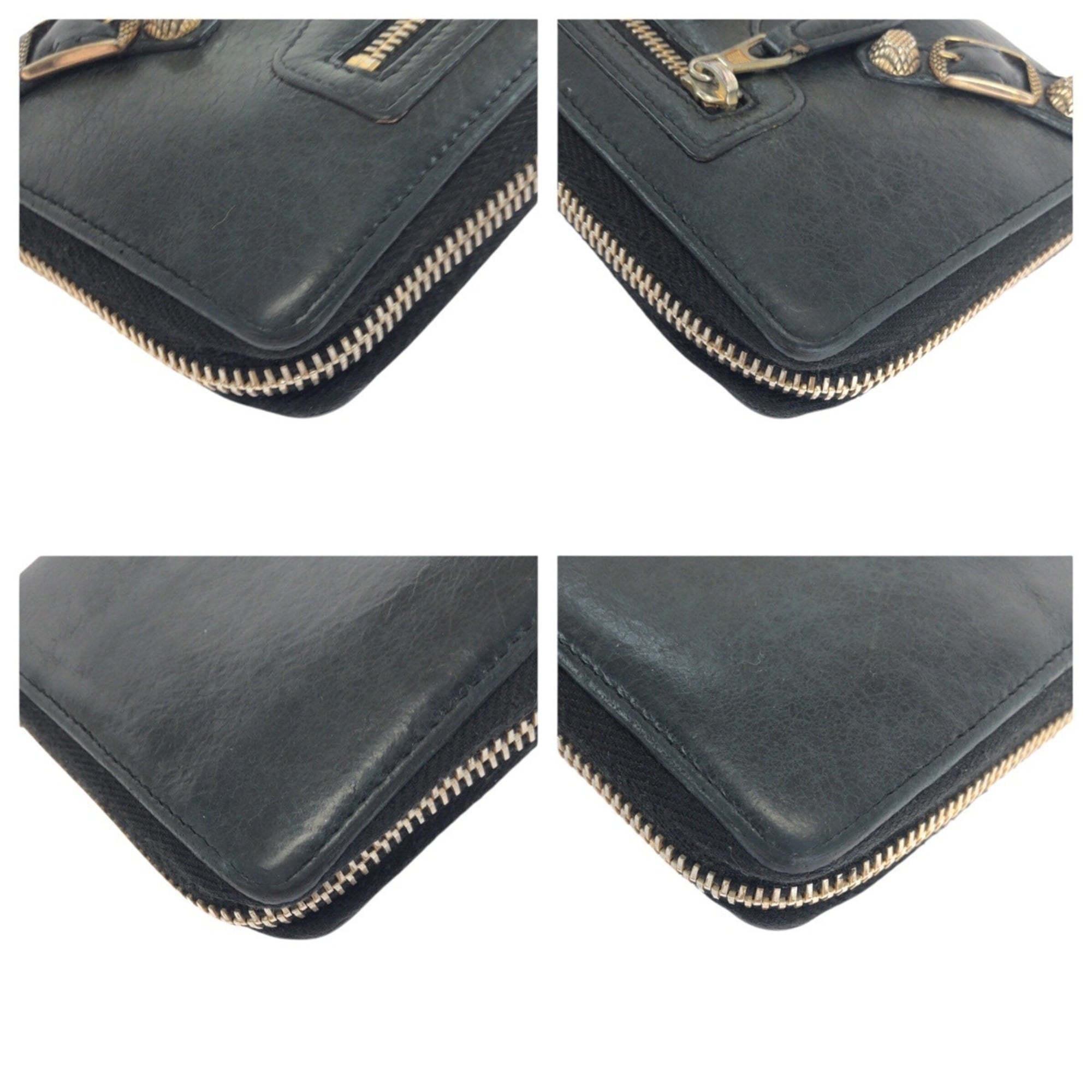 BALENCIAGA City Classic Continental Black Leather Long Wallet with Gold Hardware, Round Zipper, 253053, Women's