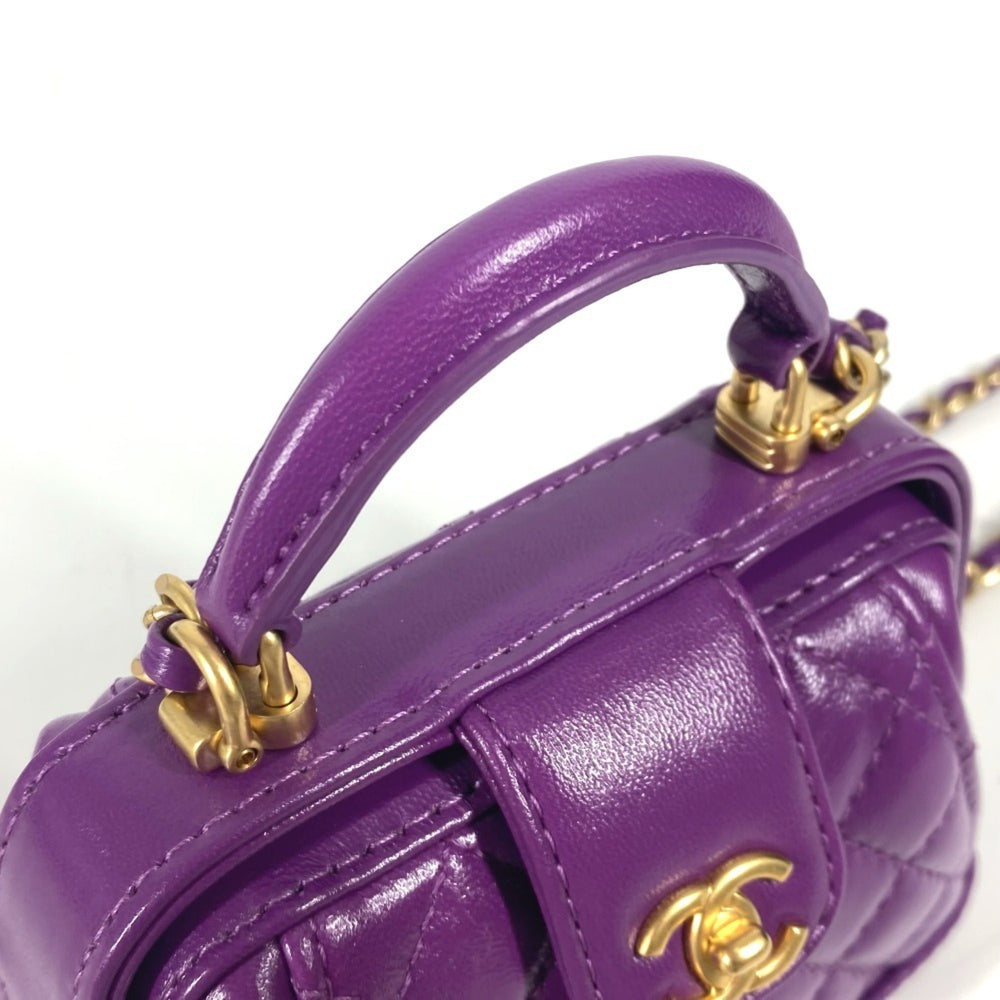 CHANEL AP4109 24A Quilted Matelasse CC Coco Mark Chain Clutch Mini Shoulder Bag Leather Women's Purple — Like New