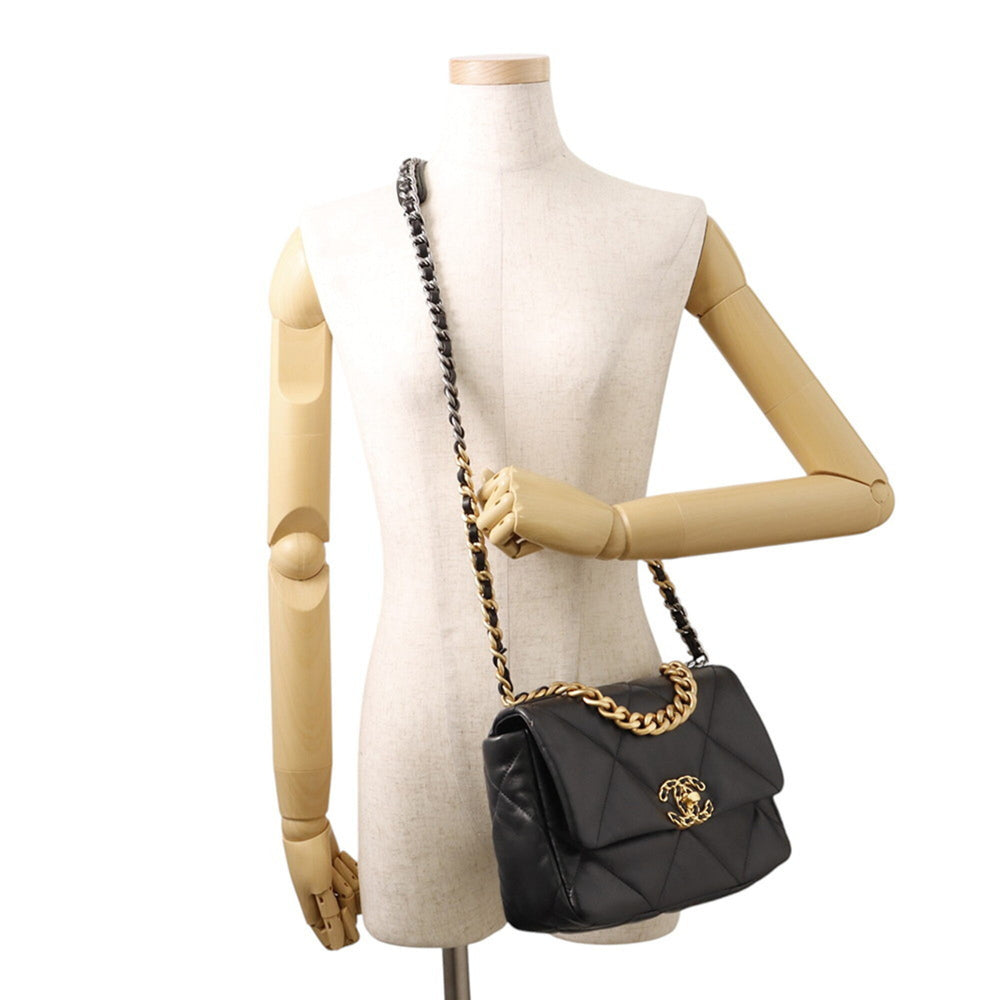 Chanel Chain Shoulder Bag CHANEL19 Matelassé Coco Mark Shiny Lambskin AS1160 CHANEL Black 19 Handbag Women's — Like New