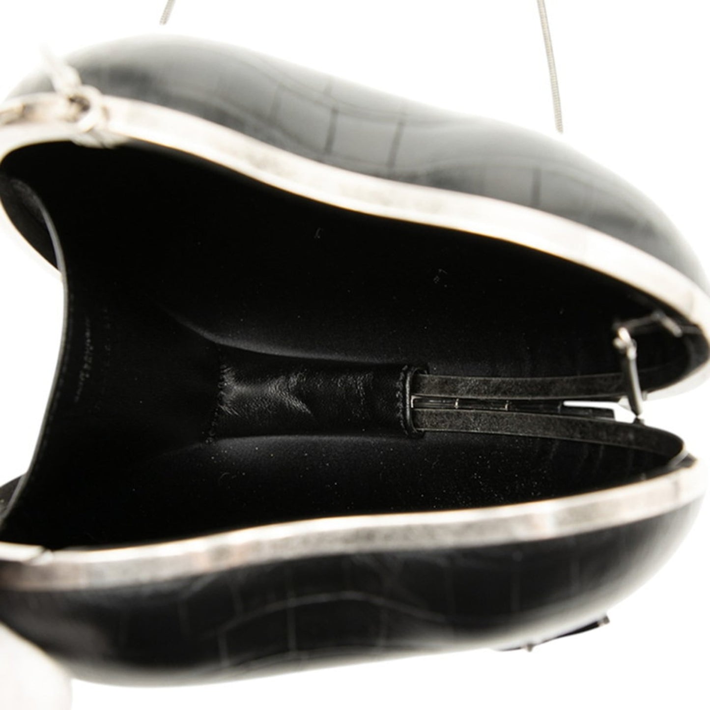 Saint Laurent YSL Logo Heart-Shaped Crocodile Embossed Love Box Shoulder Bag 466212 Black Leather Women's SAINT LAURENT