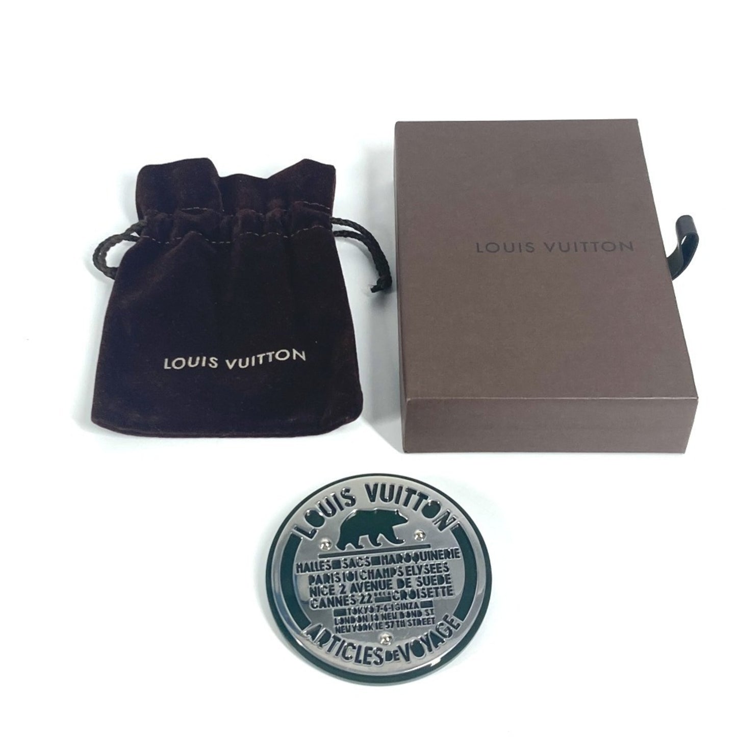 LOUIS VUITTON Not for Sale Novelty Logo Brooch, Plastic/Metal, Unisex, Khaki