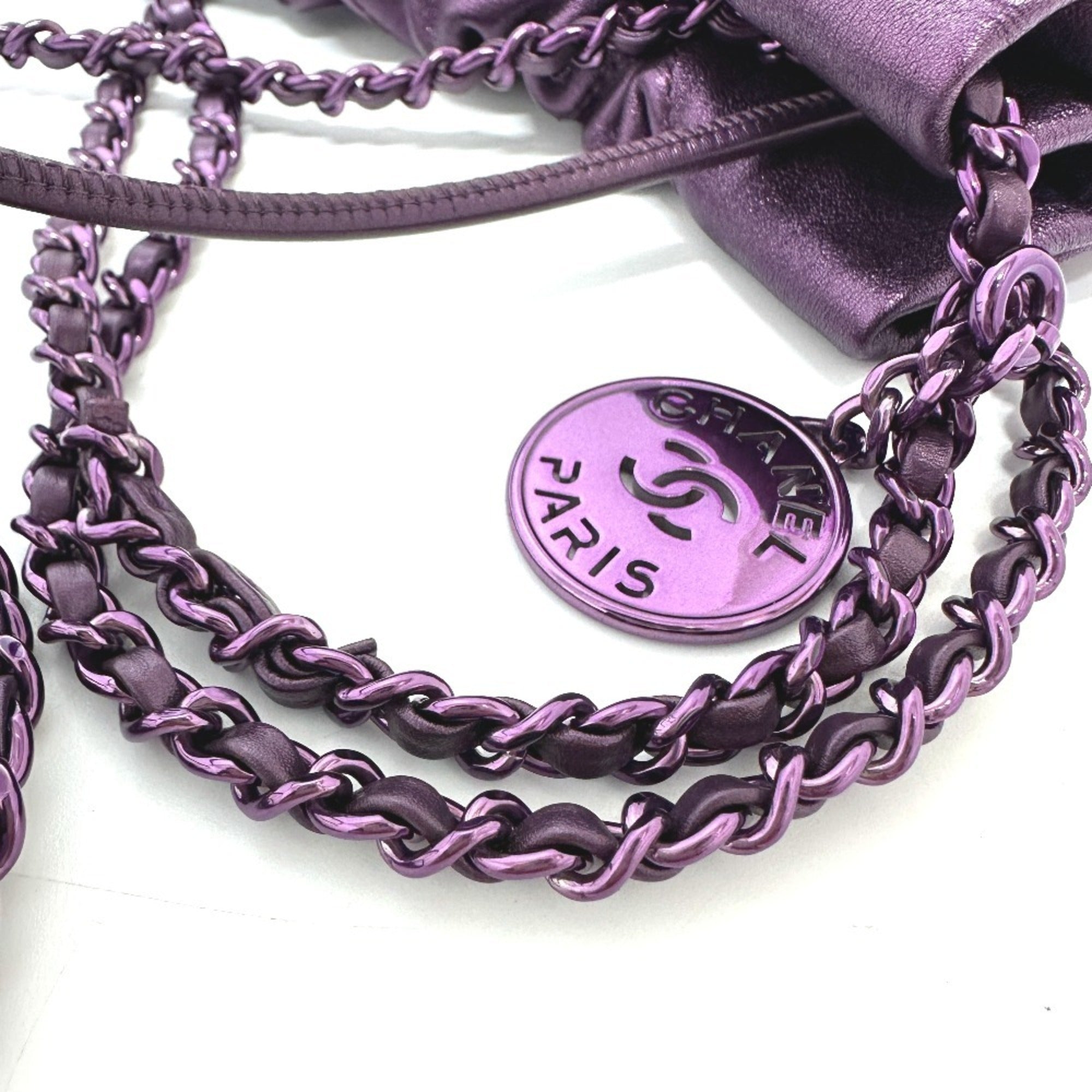 CHANEL AS3980 CHANEL22 Glitter All Purple Shoulder Bag Leather Women's — New - Store Return