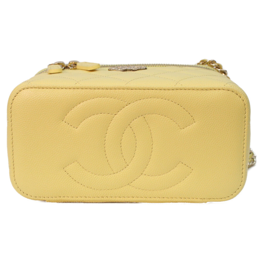 CHANEL AP4530 Yellow Caviar Leather Matelassé Shoulder Vanity Bag with Gold Hardware and Heart Rhinestone Coco Mark - Women's — Like New