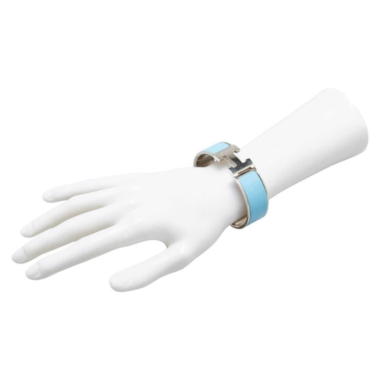 Hermes Click-Clack PM Bracelet Bangle Silver Blue Metal Enamel Women's HERMES