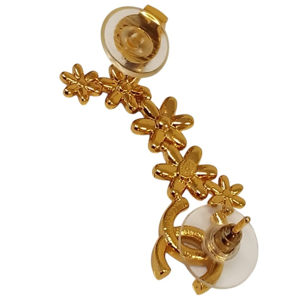 CHANEL I23A Coco Mark Flower Motif Earrings, Gold Color, Women's — Like New
