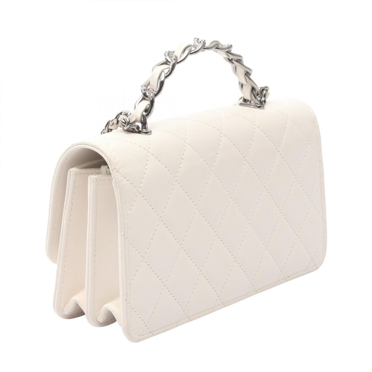CHANEL Matelasse Top Handle Phone Case Shoulder Bag in Lambskin Leather (White)