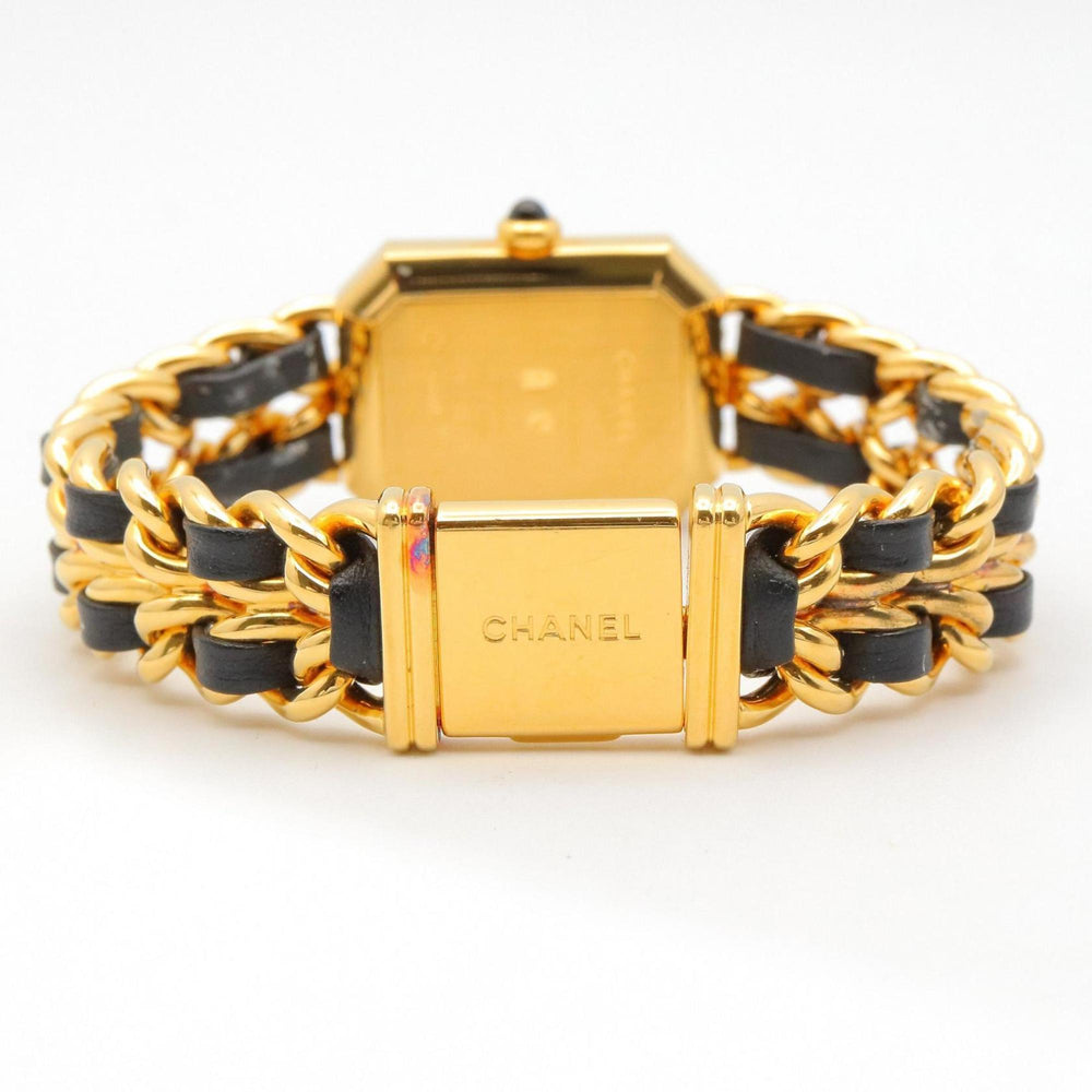 CHANEL Premiere M Watch, Gold-Plated, with Leather Strap, Black, Women's, H0001 — Very Good