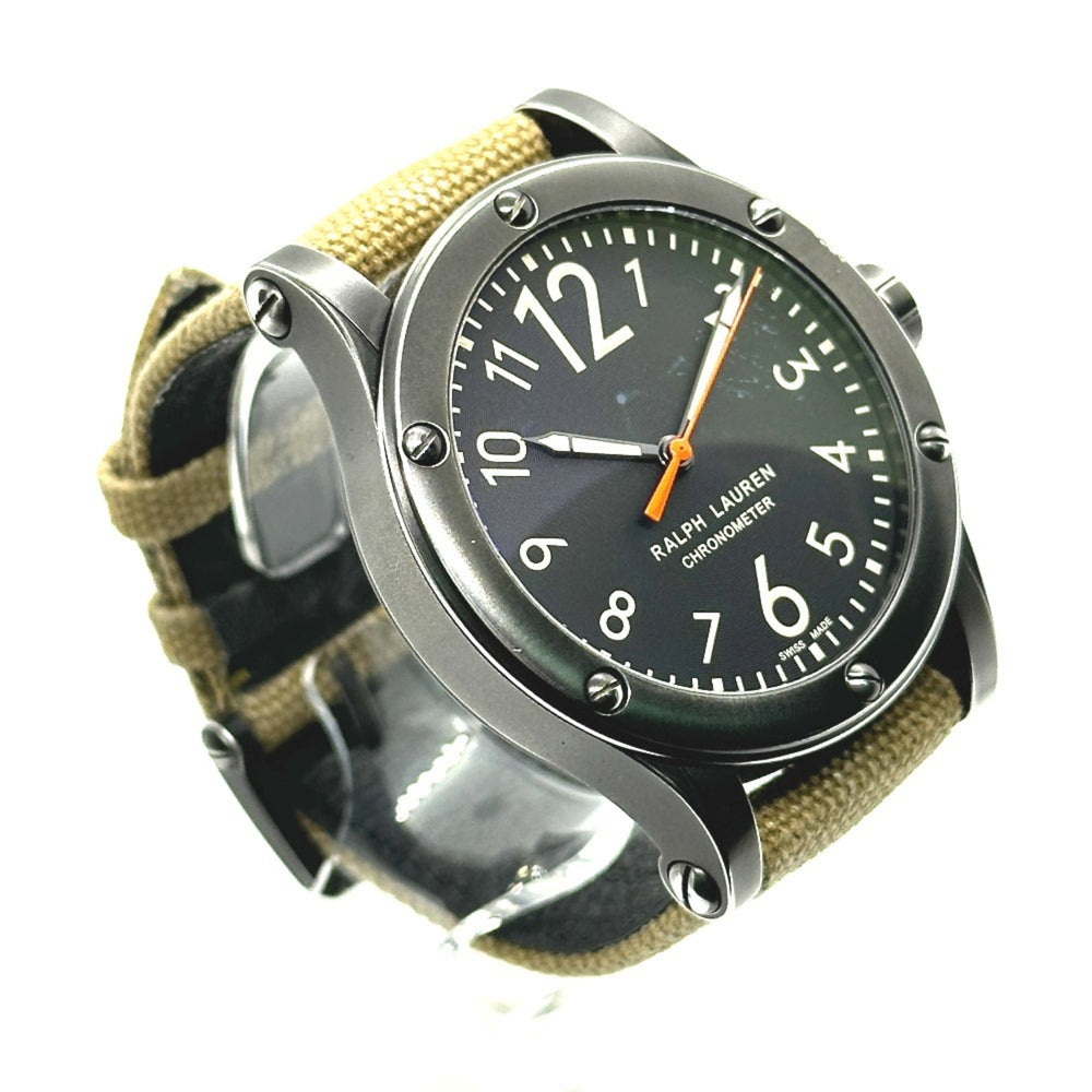 RALPH LAUREN Ralph Lauren Sporting Safari RL67 Chronometer Watch (RL0220900) with Stainless Steel Canvas Strap, Black/Khaki — Very Good