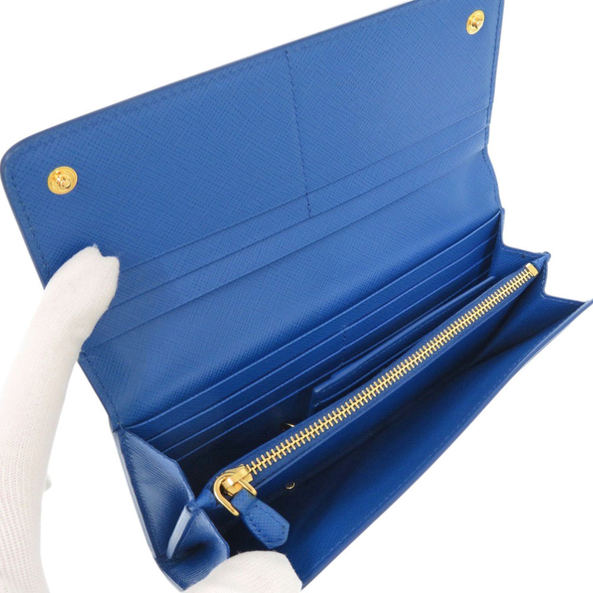 Prada 1MH132 Saffiano Shine Leather Blue Long Wallet 0350 PRADA