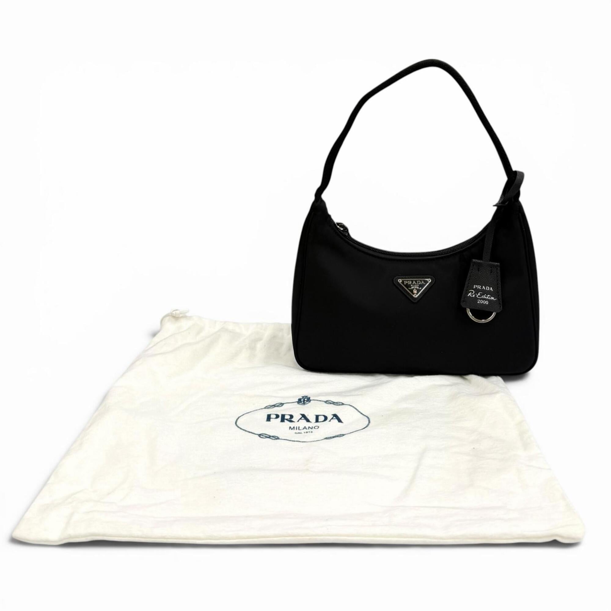 PRADA 1NE515 Re-Edition 2000 Re-Nylon Mini Bag with Triangle Plate Charm, One-Shoulder Bag, Black, Made in Italy, Women's, Dust — Like New