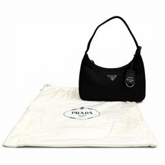 PRADA 1NE515 Re-Edition 2000 Re-Nylon Mini Bag with Triangle Plate Charm, One-Shoulder Bag, Black, Made in Italy, Women's, Dust — Like New