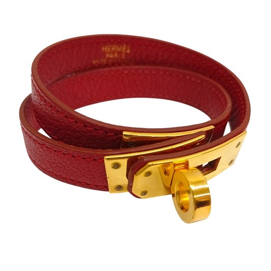 HERMES Leather Bracelet Kelly Double Tour Red (Discontinued Color) □F Made in 2002