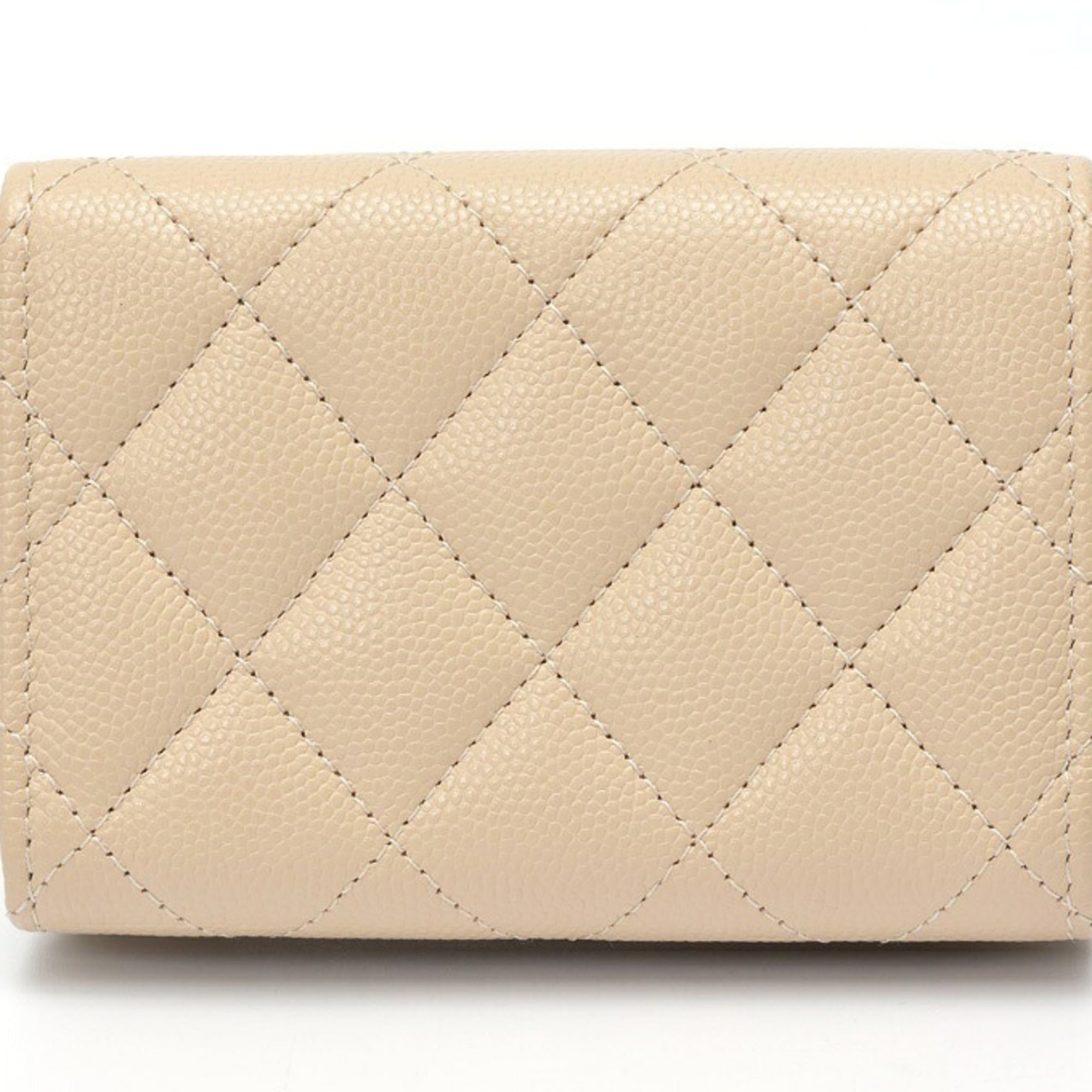 CHANEL Matelasse Small Flap Wallet Trifold AP3518 Caviar Skin Beige S-159569