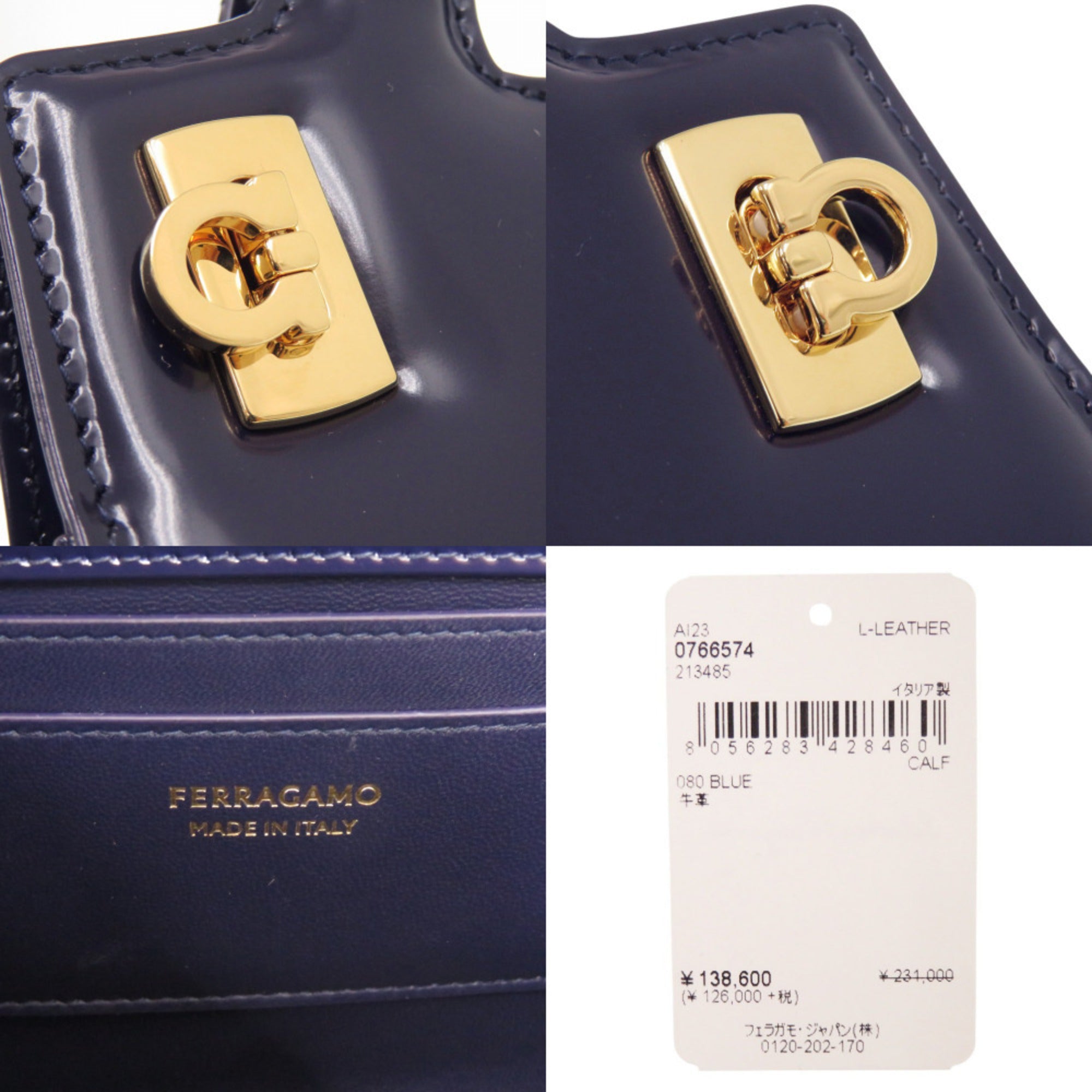 Unused Salvatore Ferragamo Wanda Mini 2WAY Gancini 213485 Calf Leather Blue Handbag 1389Salvatore — Like New