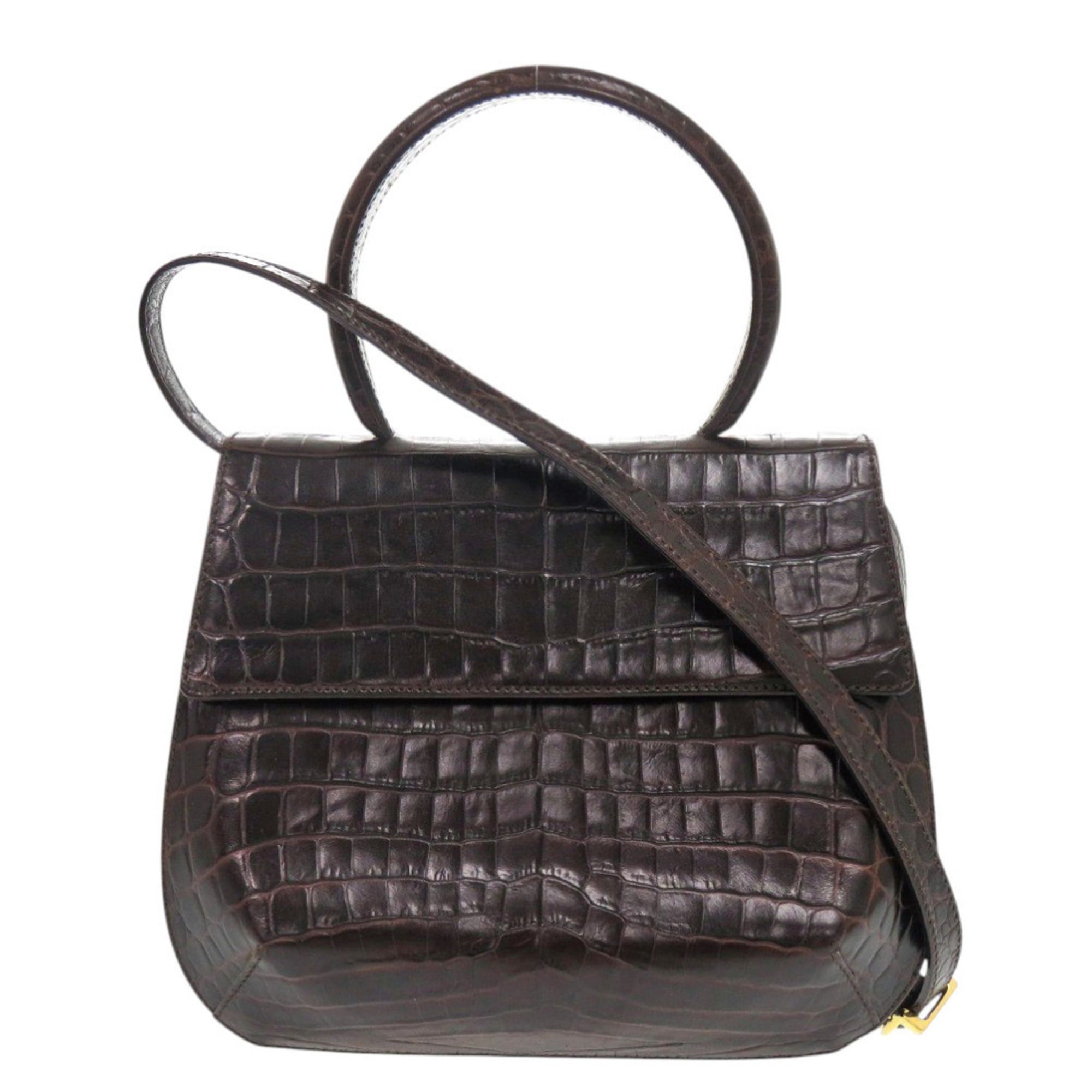 Excellent condition Salvatore Ferragamo crocodile-embossed leather brown handbag/shoulder bag 0396Salvatore