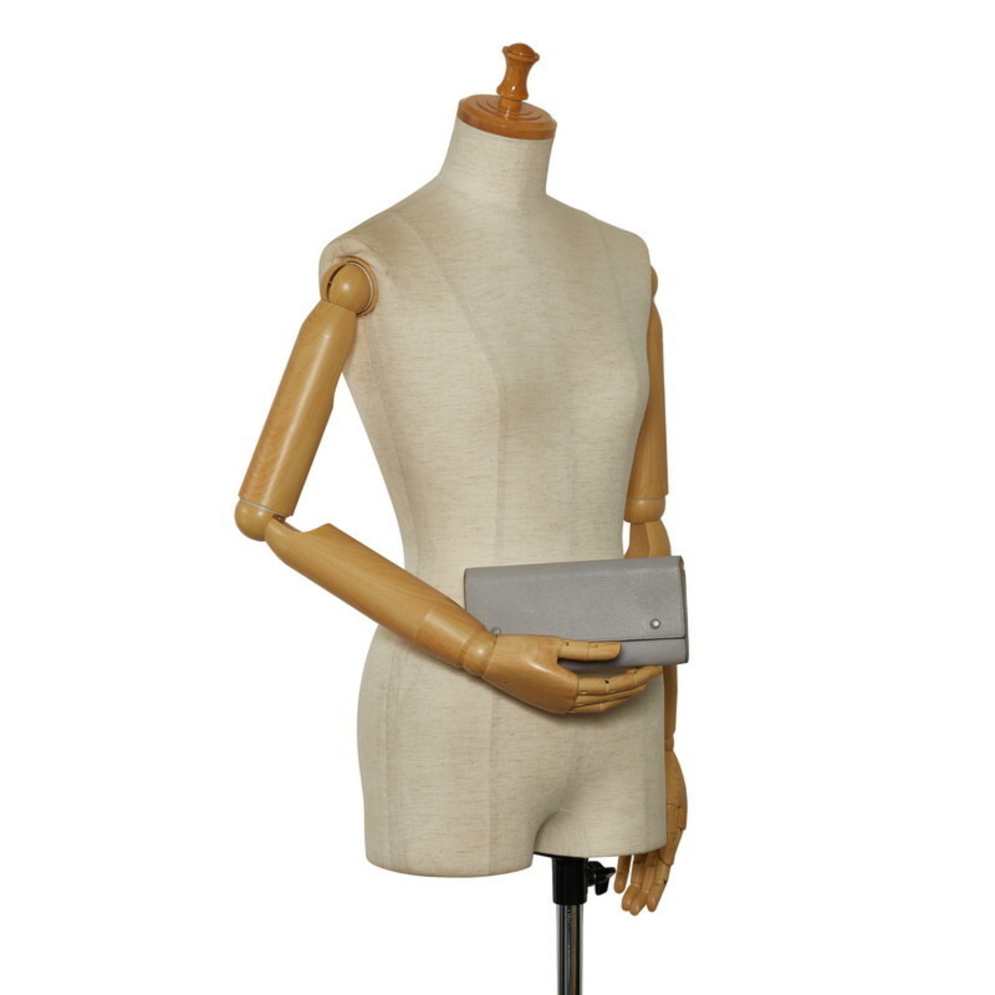 CELINE Large Flap Multi-Function Long Wallet 101673 Grey Leather Women's