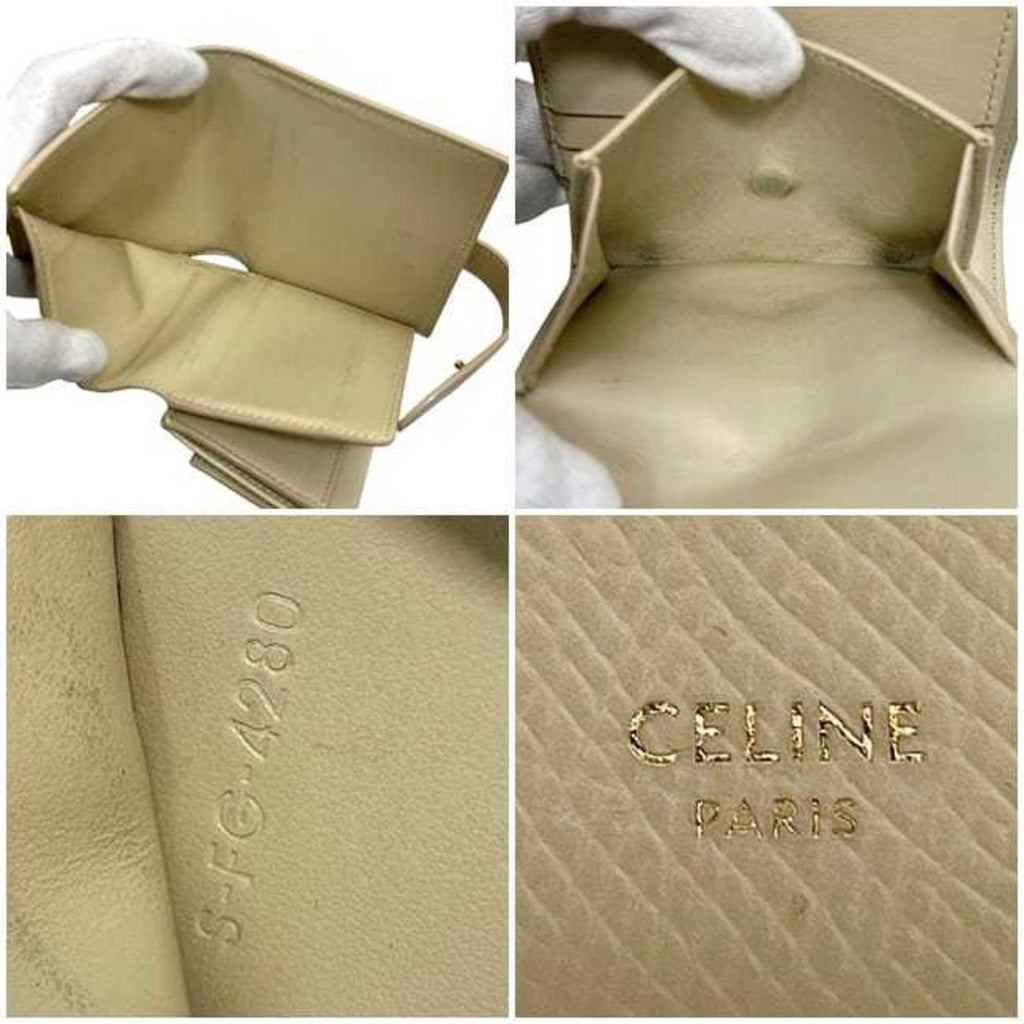 Celine Bifold Small Strap Bag f-24264 Cream Beige 10H263BRU.03LW Leather S-FG-4280 CELINE Flap Grained Women's and Men's