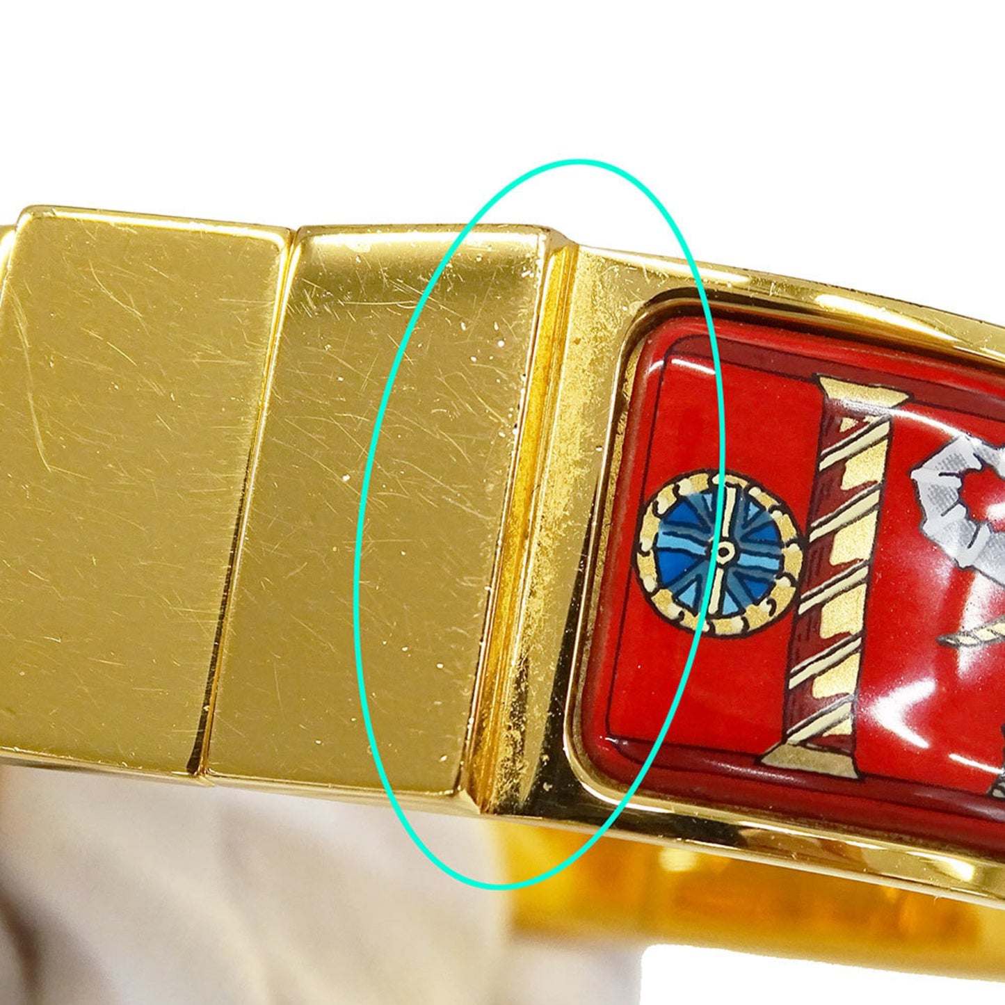 Hermès HERMES bangle for women, branded rocque enamel GM gold and red bracelet, elephant cloisonné.