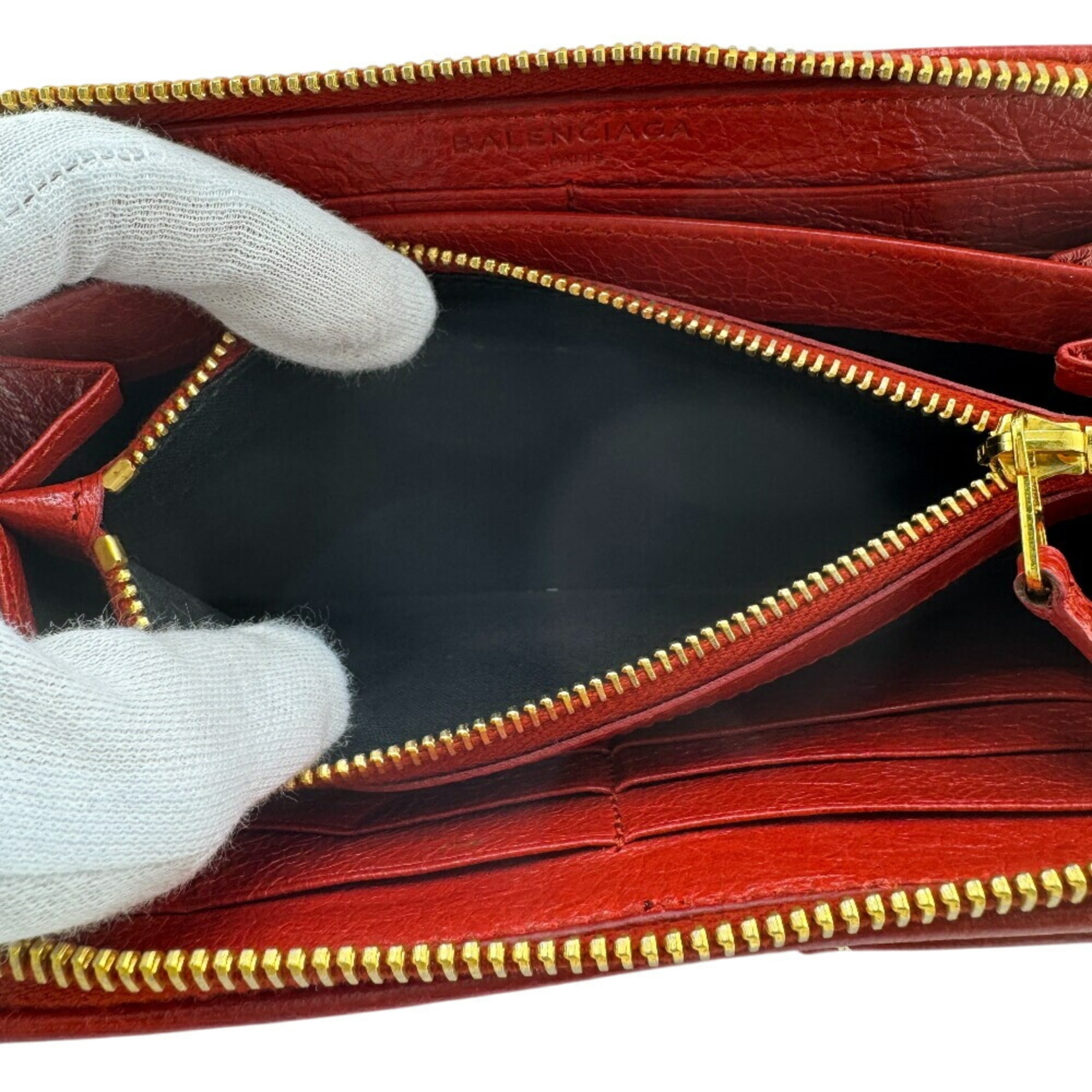 BALENCIAGA 466544 Round Long Wallet, Red, Women's