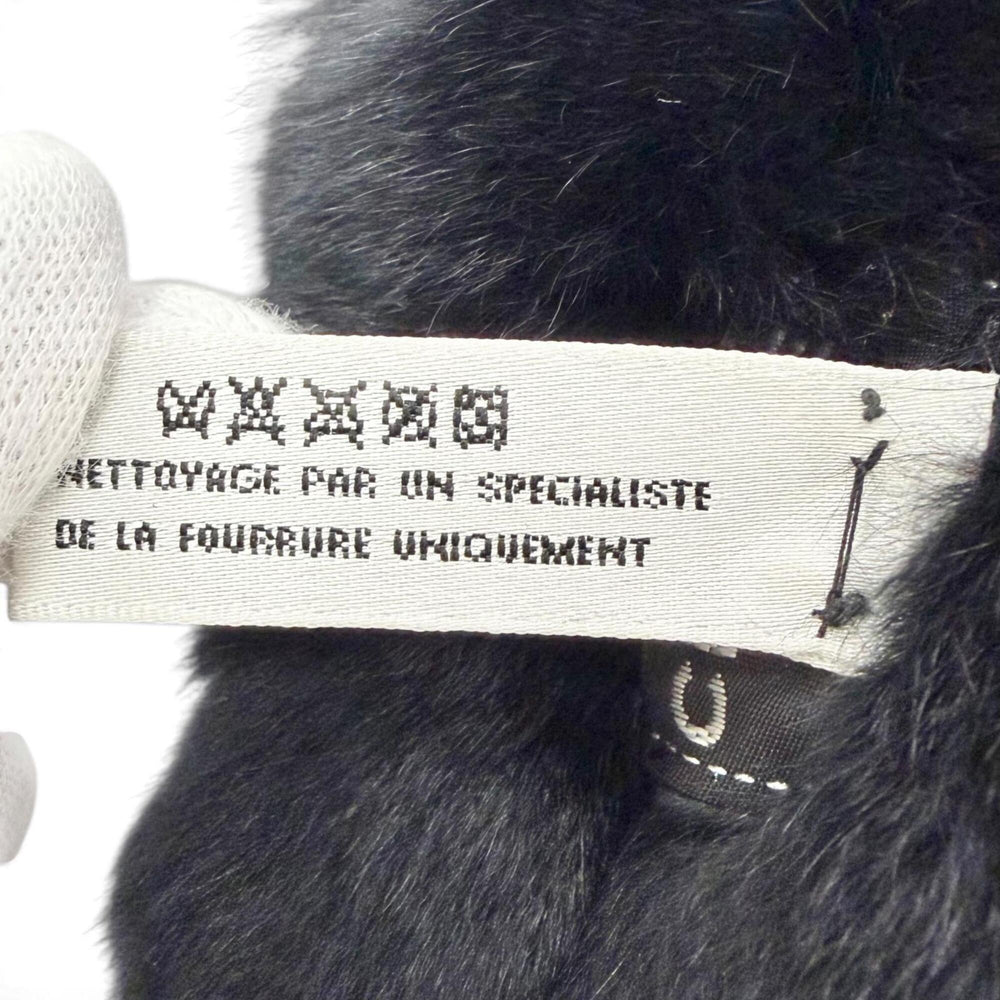 CHANEL Coco Mark Rabbit Fur Wristband Bangle Bracelet Black White Made in France Women's — Like New