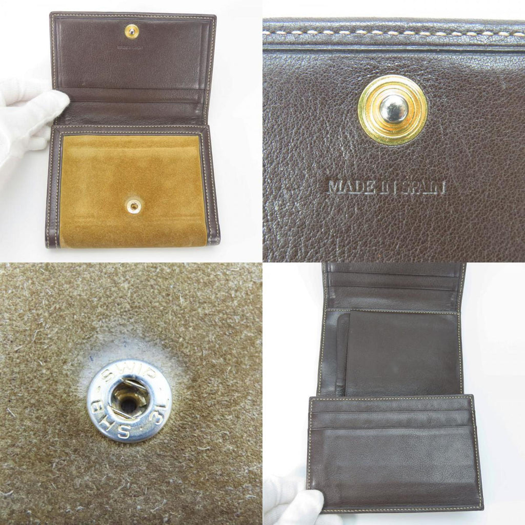 LOEWE Tri-fold Wallet Suede Leather Khaki Brown Anagram Accessory Women's