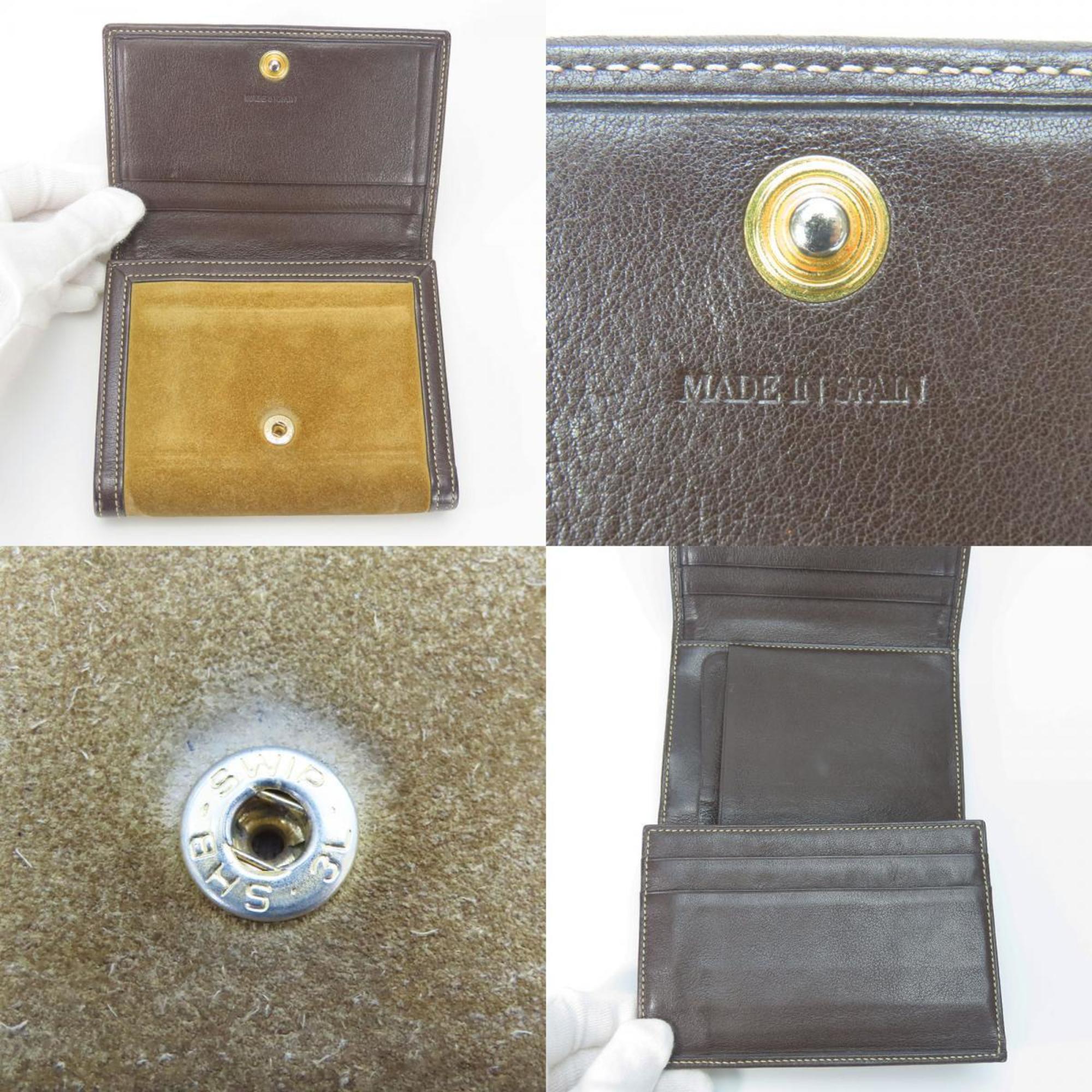 LOEWE Tri-fold Wallet Suede Leather Khaki Brown Anagram Accessory Women's