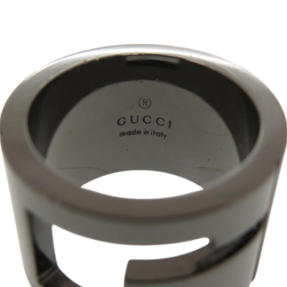 Like new Gucci Branded G Logo Cutout Silver 925 Gunmetal Ring 0740 — Like New
