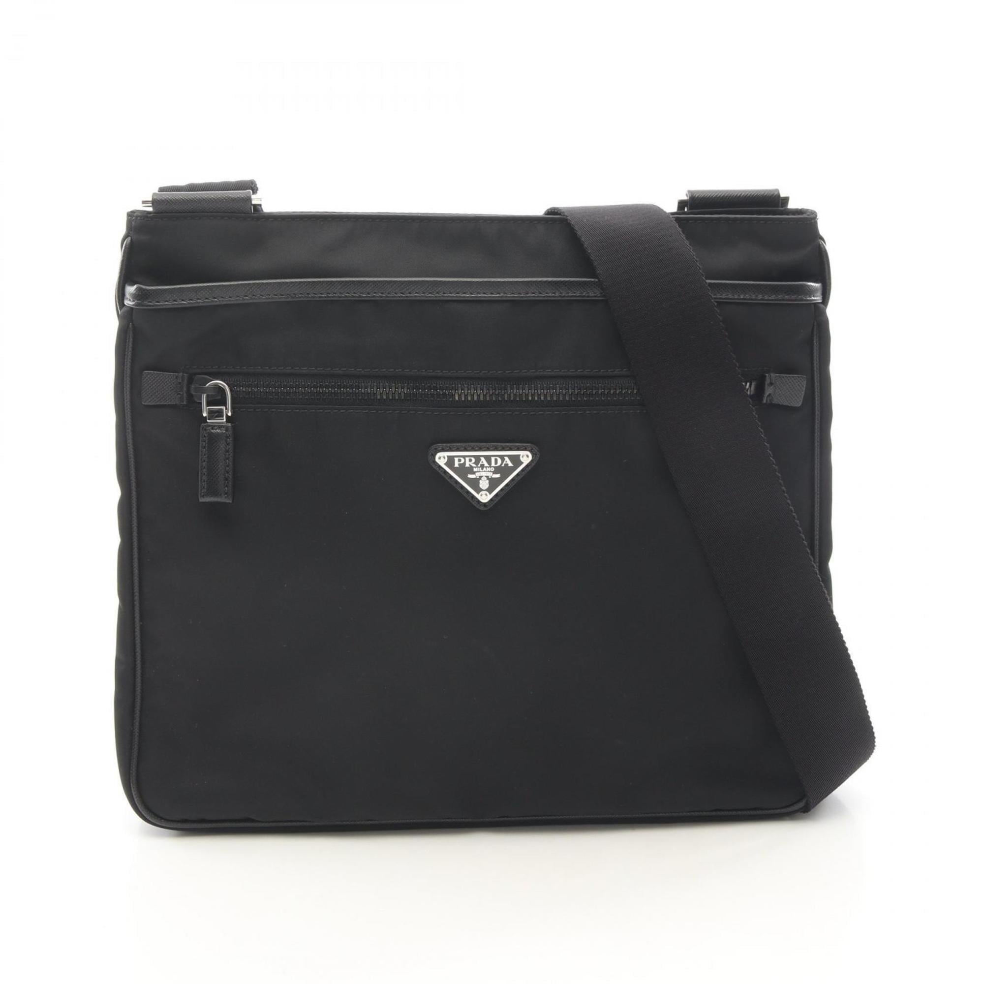Prada TESSUTO SAFFI Shoulder Bag in Nylon and Saffiano Leather, Black