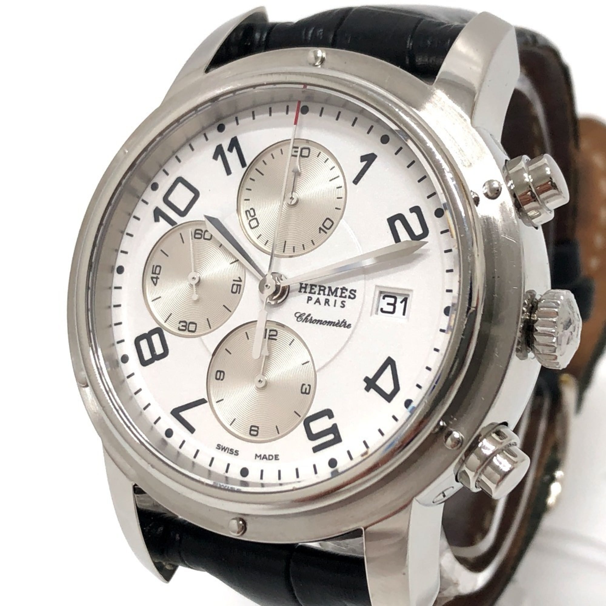 HERMES CP1.910 Clipper Chrono Automatic Chronograph Date Wristwatch Watch SS Men's Silver — Good