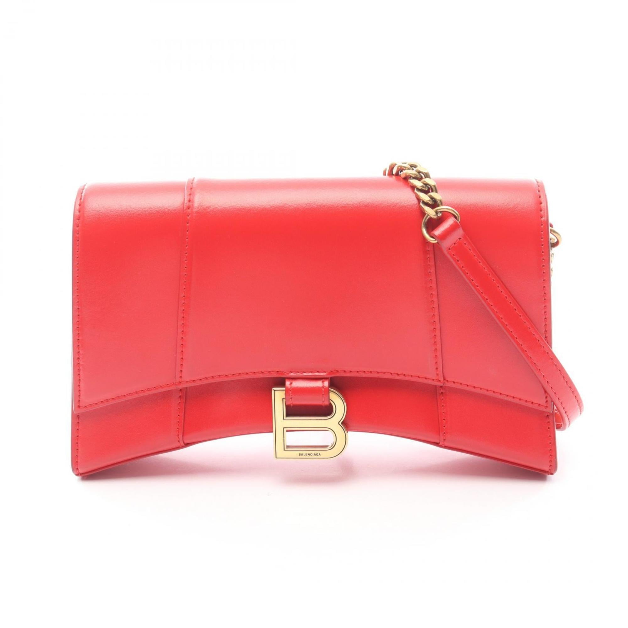 Balenciaga Hourglass Shoulder Bag, Leather, Women's, Red