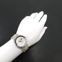 Louis Vuitton Tambour Moon Dual Time MM GMT QA108 Ladies' Watch with 12 Diamond Lugs, Black Diamonds, Silver, Quartz Movement — Very Good