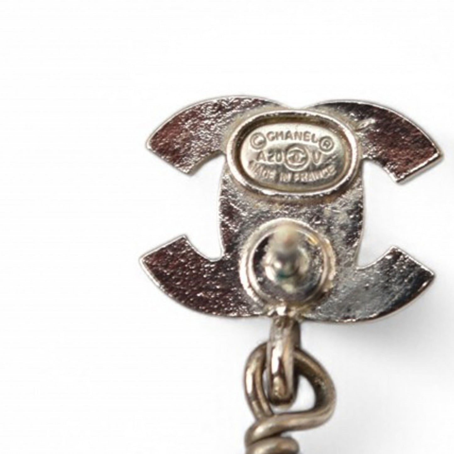 CHANEL Earrings Mini CC Motif Coco Mark Swing Pearl Silver White A20