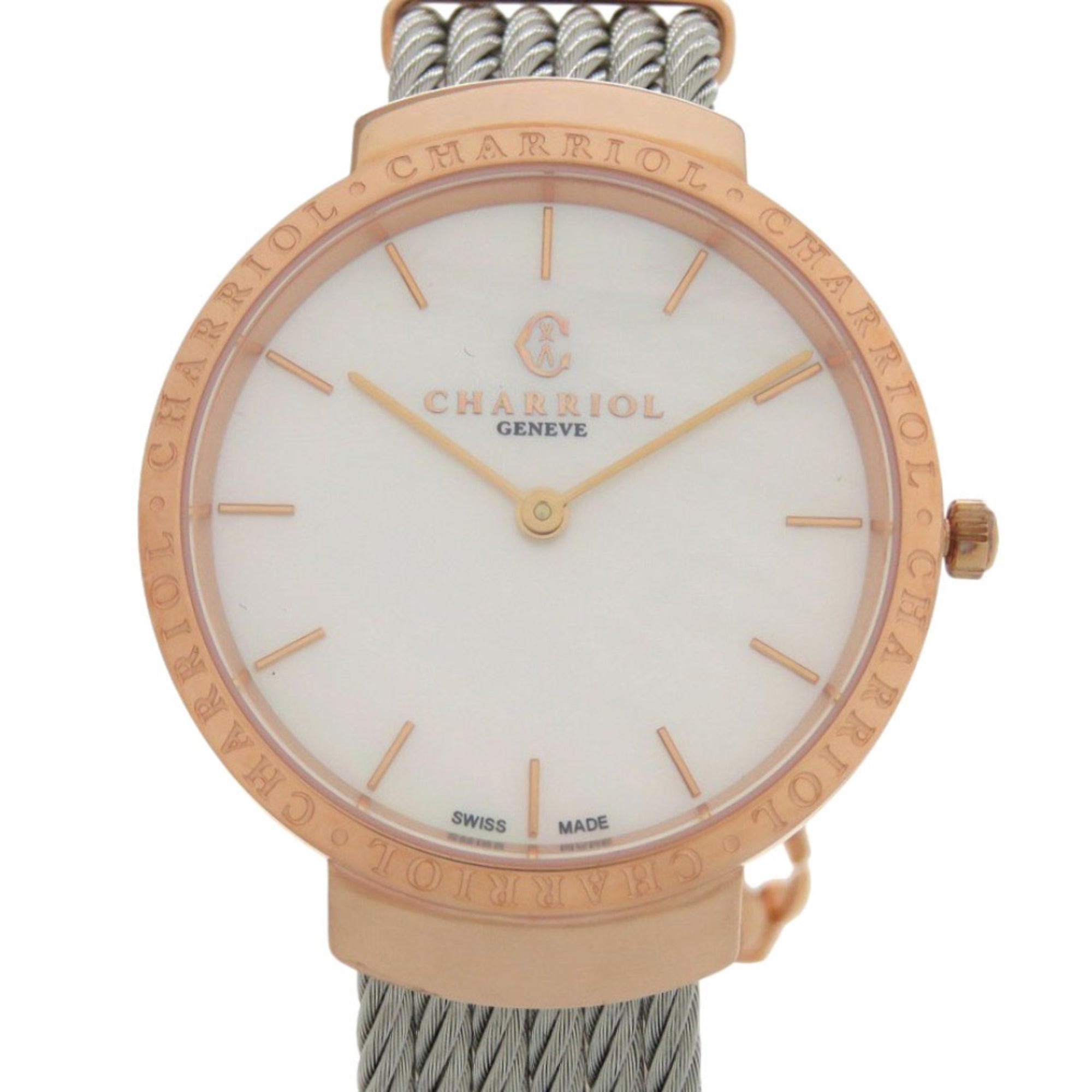 Unused Charriol Saint-Tropez Stainless Steel White Shell with Dial and Pink Gold Quartz Wristwatch 0595 CHARRIOL — New - Store Return