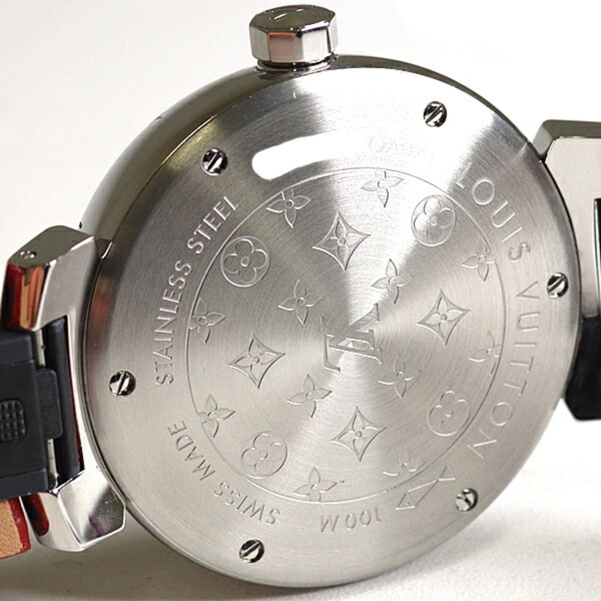Louis Vuitton women's watch, Tambour QA071, Monogram pattern, brown dial, quartz movement, recently refinished — Very Good