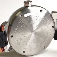Louis Vuitton women's watch, Tambour QA071, Monogram pattern, brown dial, quartz movement, recently refinished — Very Good