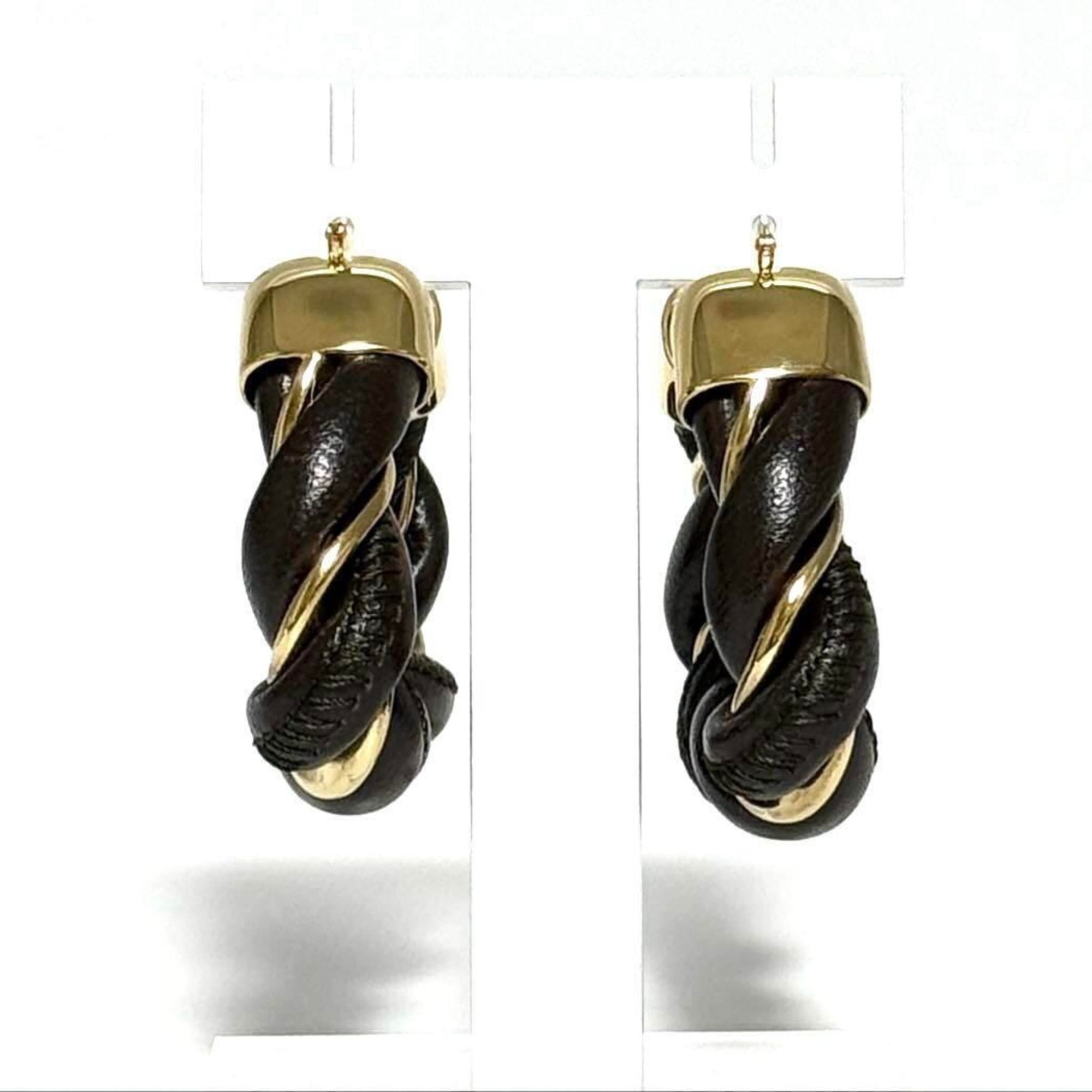 BOTTEGA VENETA Women's Hoop Triangle Twist Earrings in 925 Silver and Leather — Like New