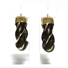 BOTTEGA VENETA Women's Hoop Triangle Twist Earrings in 925 Silver and Leather — Like New
