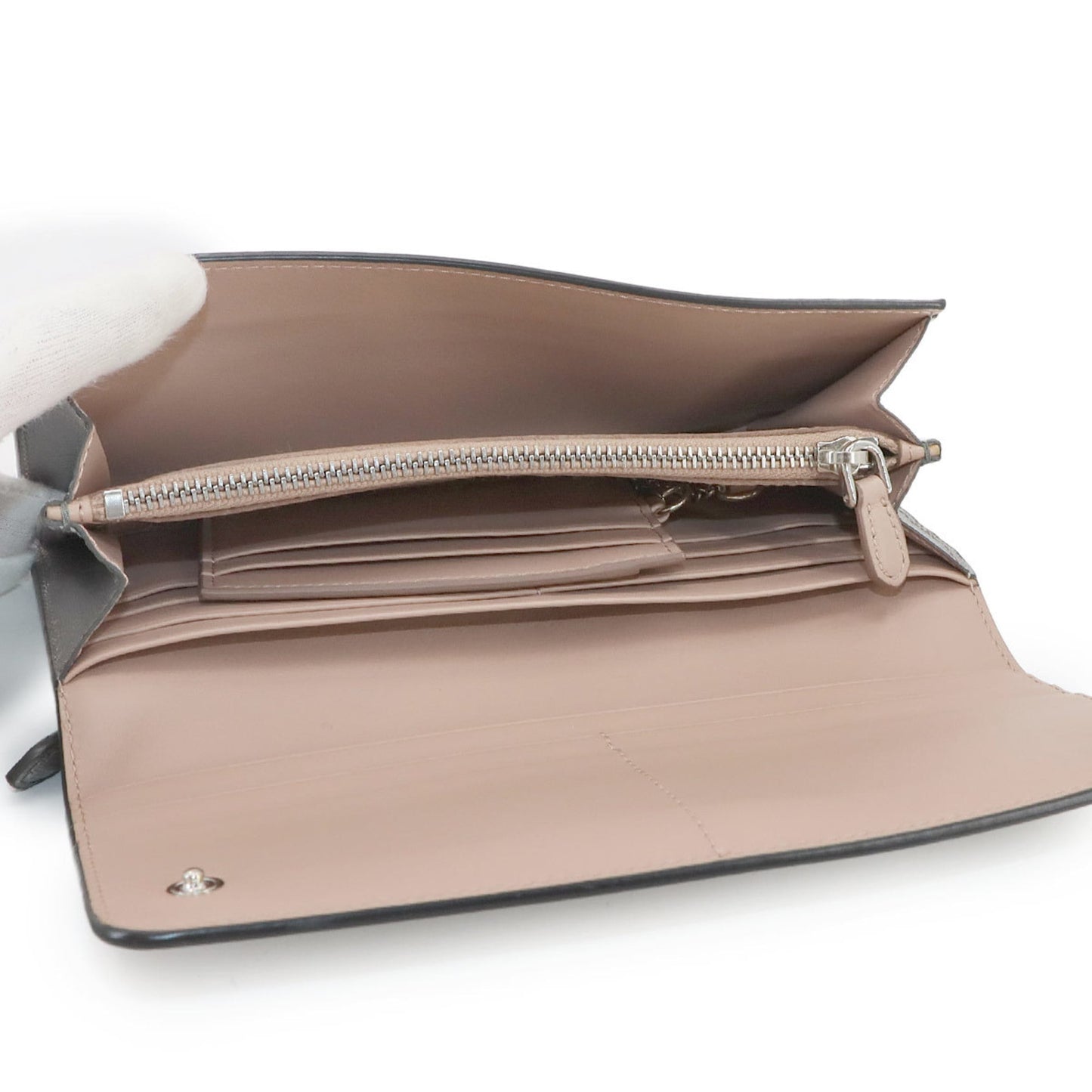 Prada Saffiano Bifold Long Wallet in Silver and Pink Beige Leather (1MH132) with Hardware