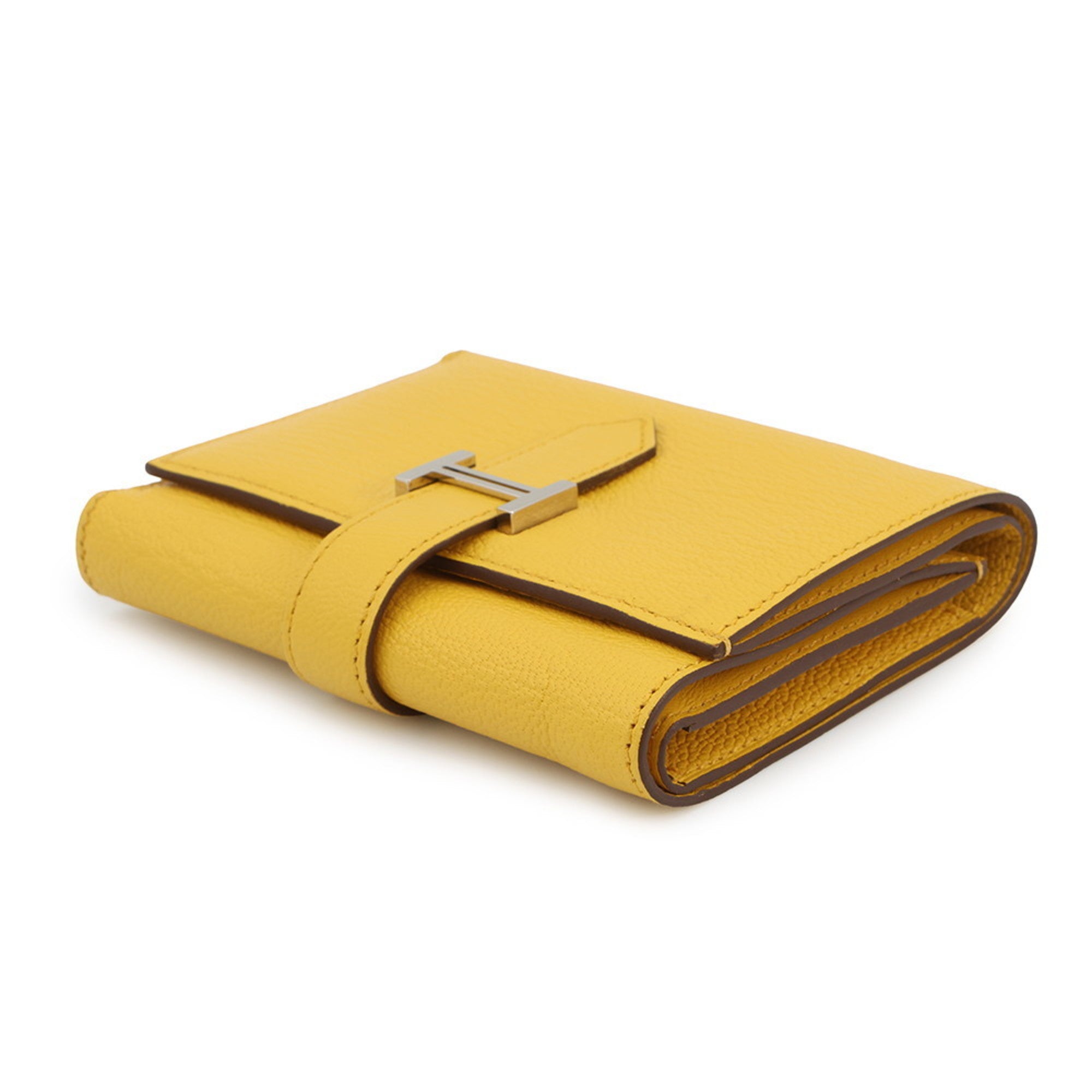 Hermès Tri-fold Wallet Bearn Combination Jaune Ambre/Chevre Mysore W Stamp HERMES