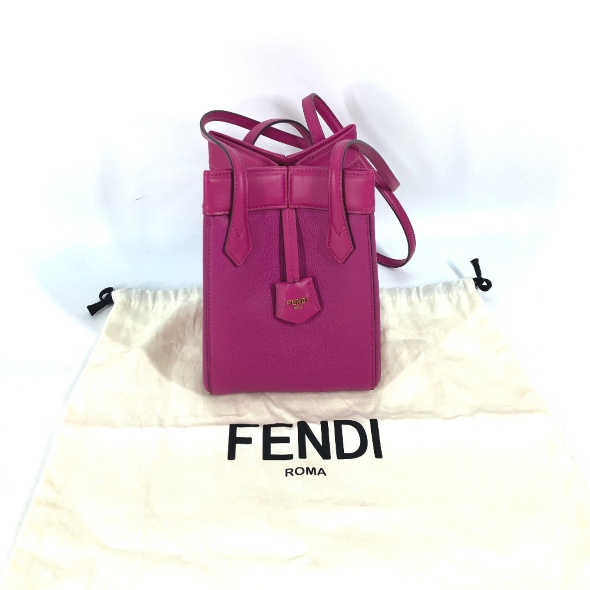 FENDI 8BS083 ORIGAMI MINI Small Shoulder Bag Leather Women's Purple G-240425-54 — New - Store Return