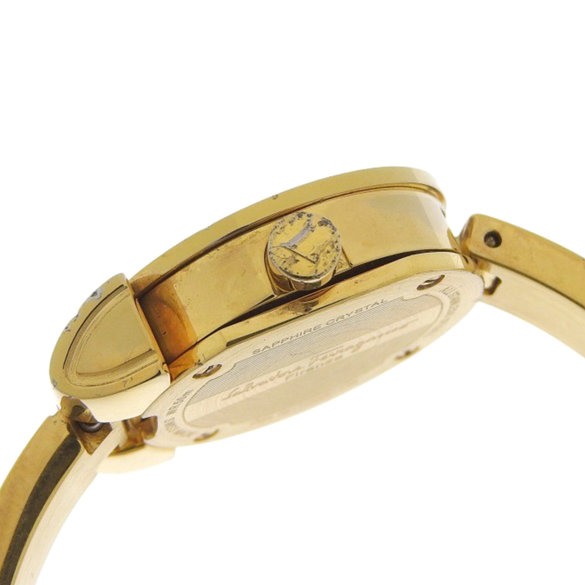 Salvatore Ferragamo Gancini Bangle Watch FQ5 Gold Plated Quartz Analog Silver Dial Women's — Good