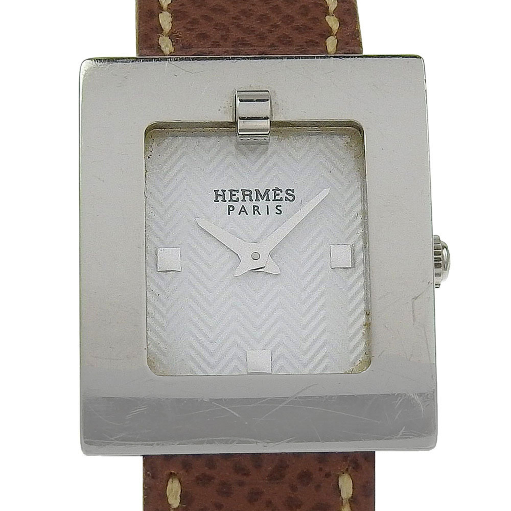 Hermès BE1.110 Women's Stainless Steel and Leather Strap Watch, 2002, Quartz Movement, Analog Display, White Dial — Good