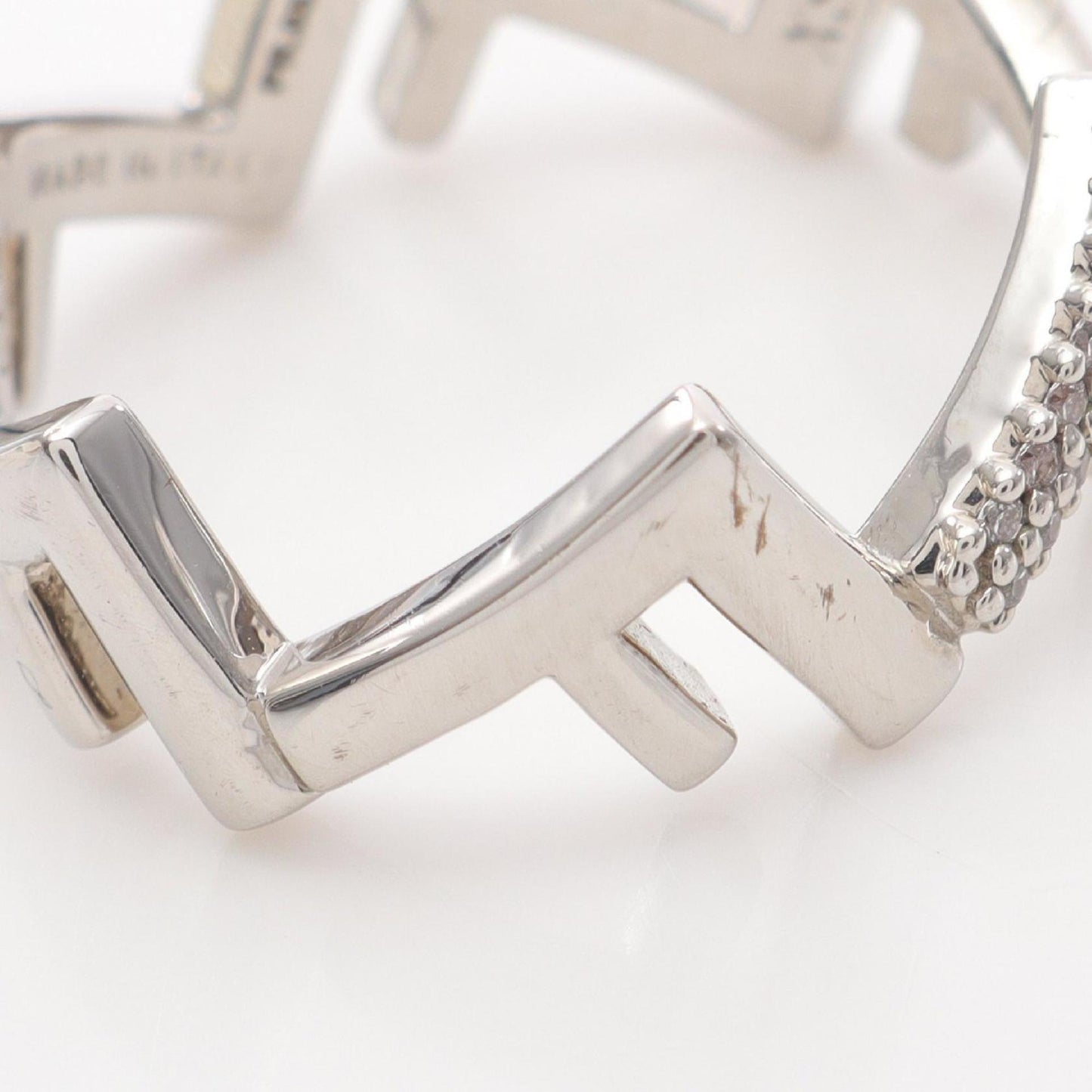 Fendi Five Ring, Stainless Steel with Rhinestones, Men's, Silver and Clear